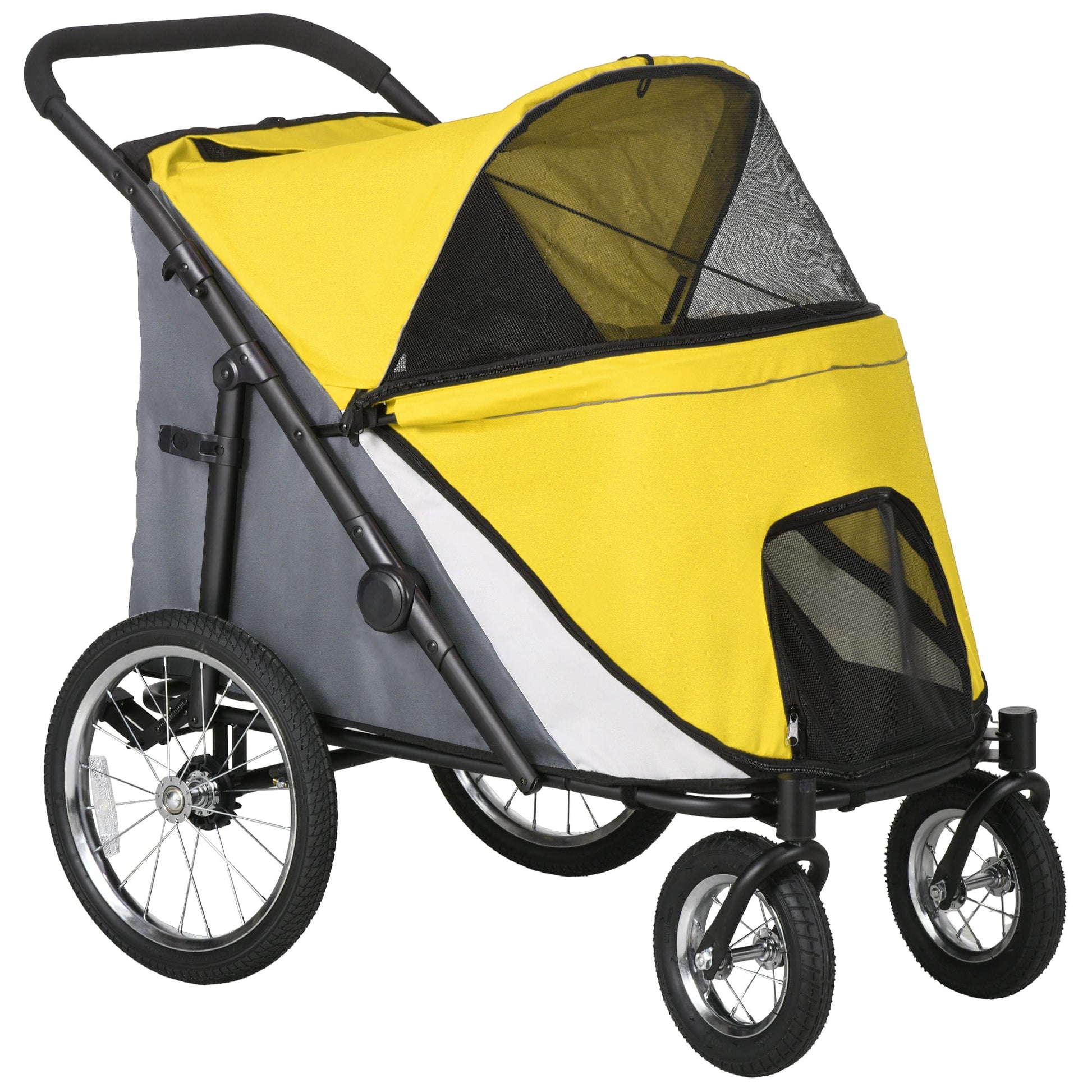 Large Dog Stroller Dog Pram Foldable Pet Pushchair with Safety Leashes for Medium, Large Dogs - Yellow