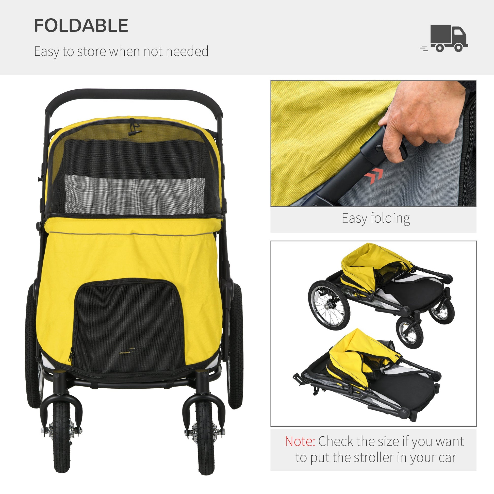 Large Dog Stroller Dog Pram Foldable Pet Pushchair with Safety Leashes for Medium, Large Dogs - Yellow