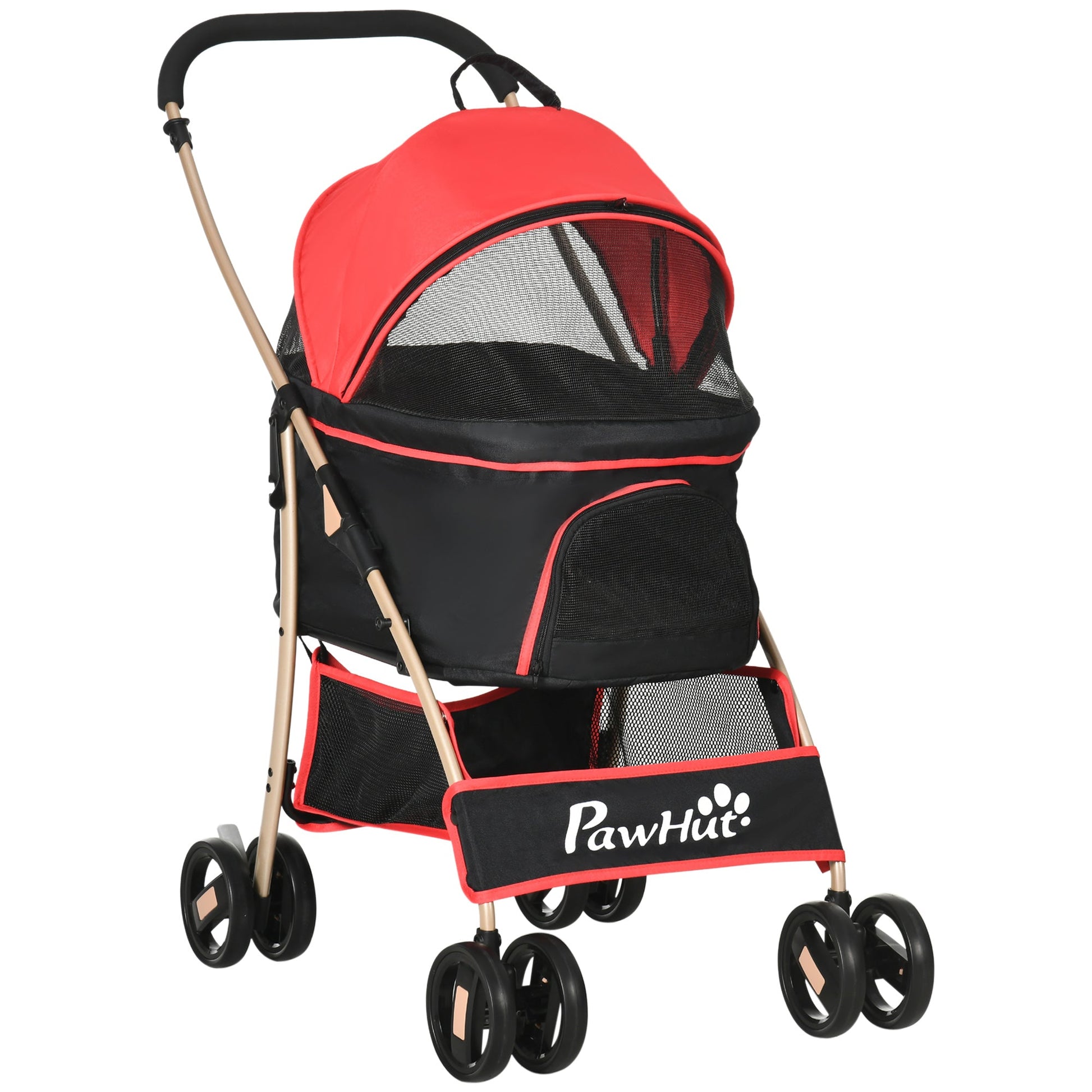 Dog Pram Dog Stroller 3 in 1 Pet Pushchair Detachable Design with Universal Wheels, Brake for Small Miniature Dogs - Red