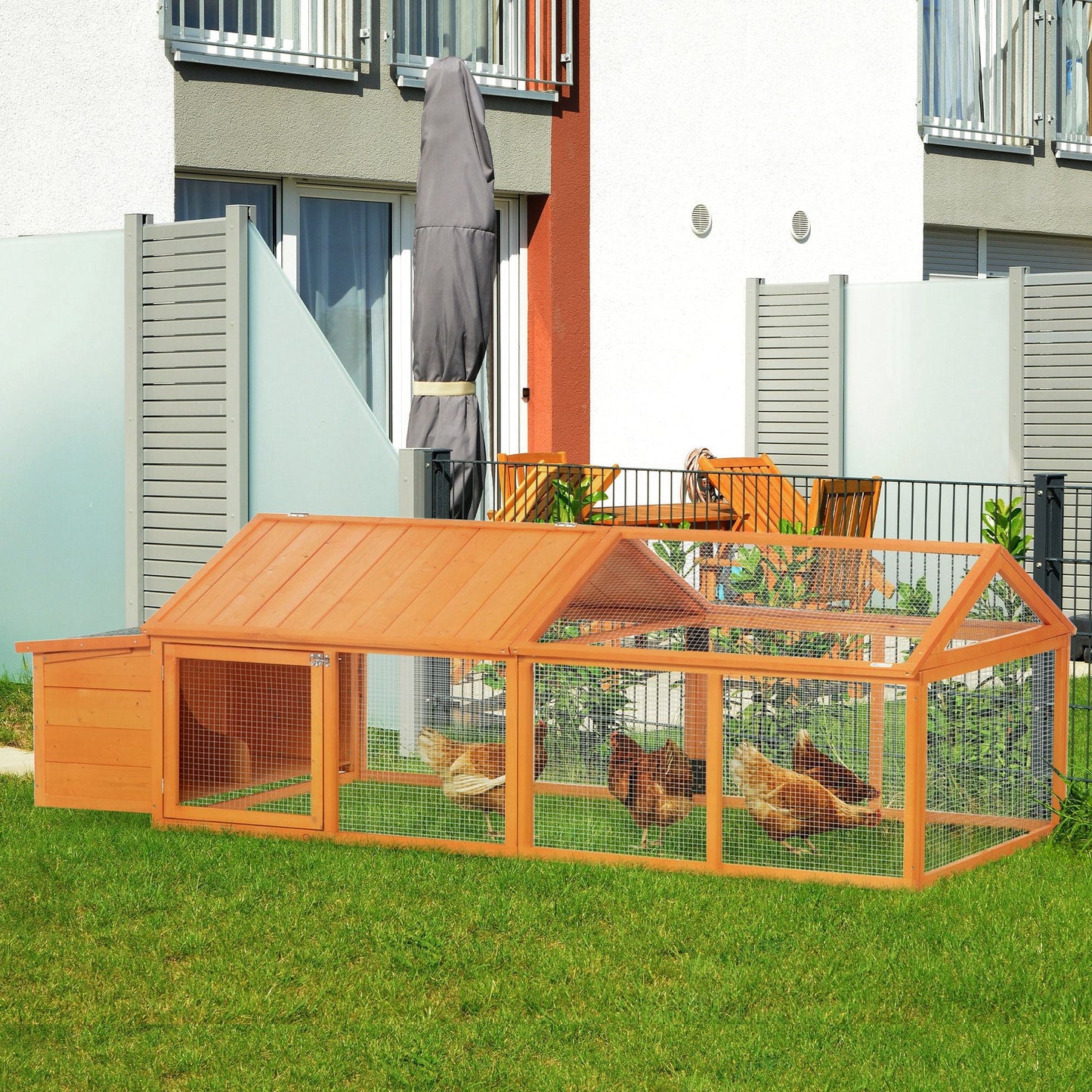 Chicken Run, Wooden Chicken Coop with Nesting Box, Openable Roof for 4-8 Chickens, Rabbits, Ducks, for Garden - Orange