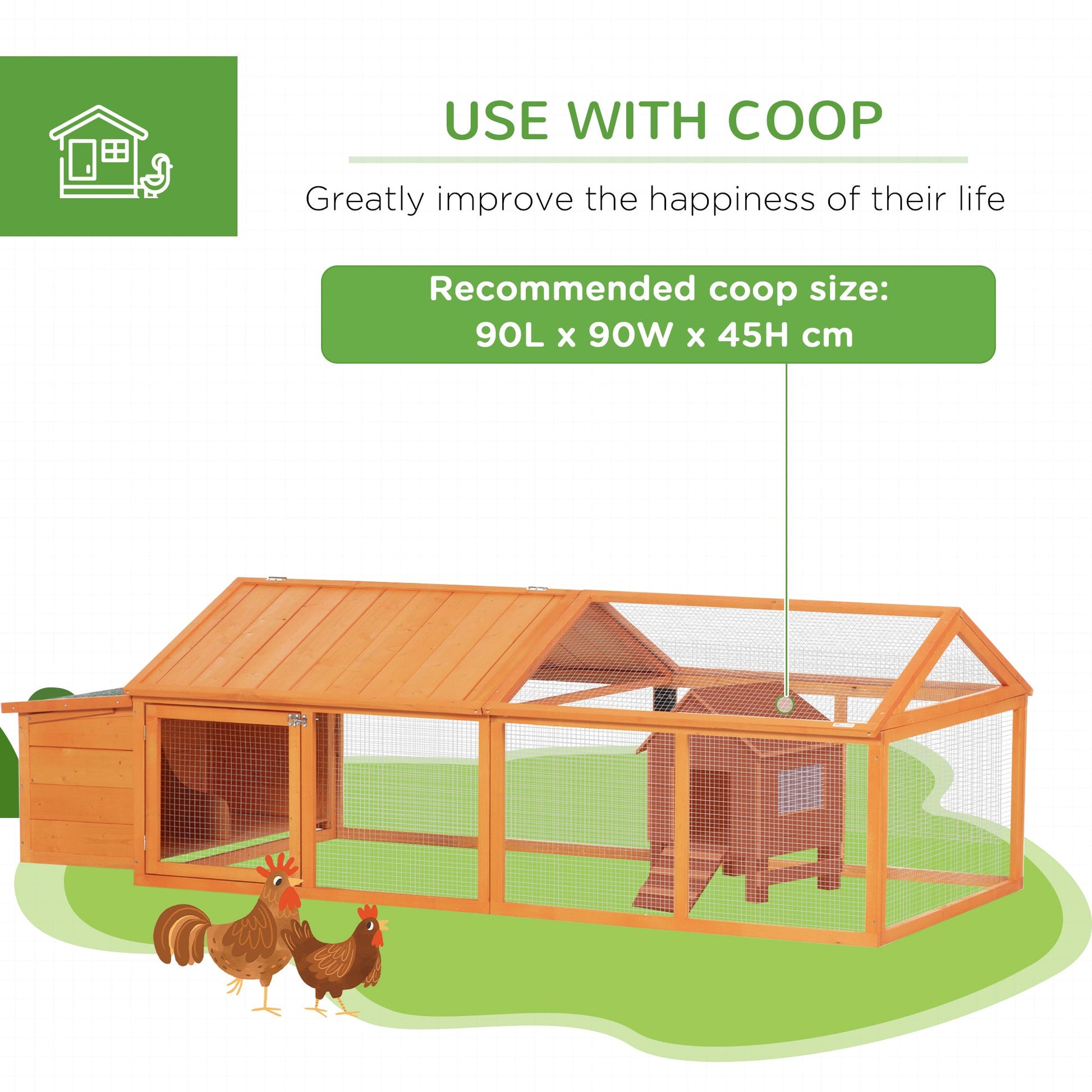 Chicken Run, Wooden Chicken Coop with Nesting Box, Openable Roof for 4-8 Chickens, Rabbits, Ducks, for Garden - Orange