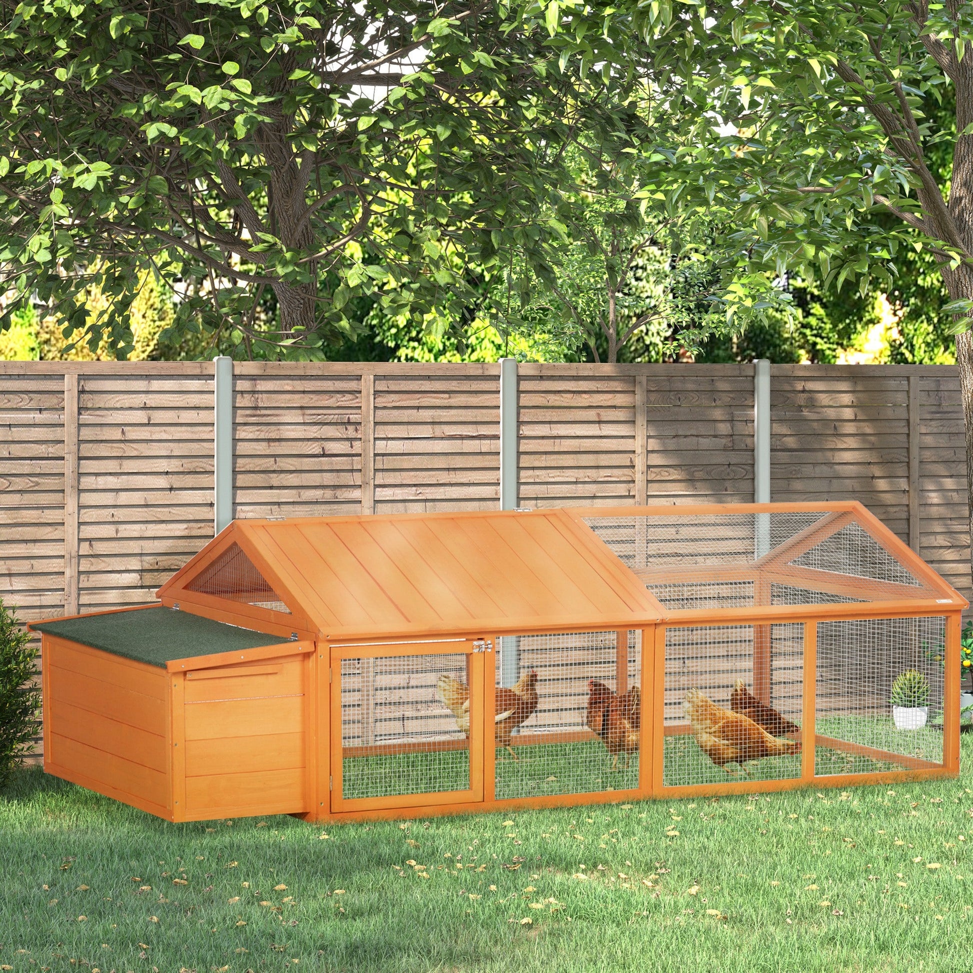 Chicken Run, Wooden Chicken Coop with Nesting Box, Openable Roof for 4-8 Chickens, Rabbits, Ducks, for Garden - Orange
