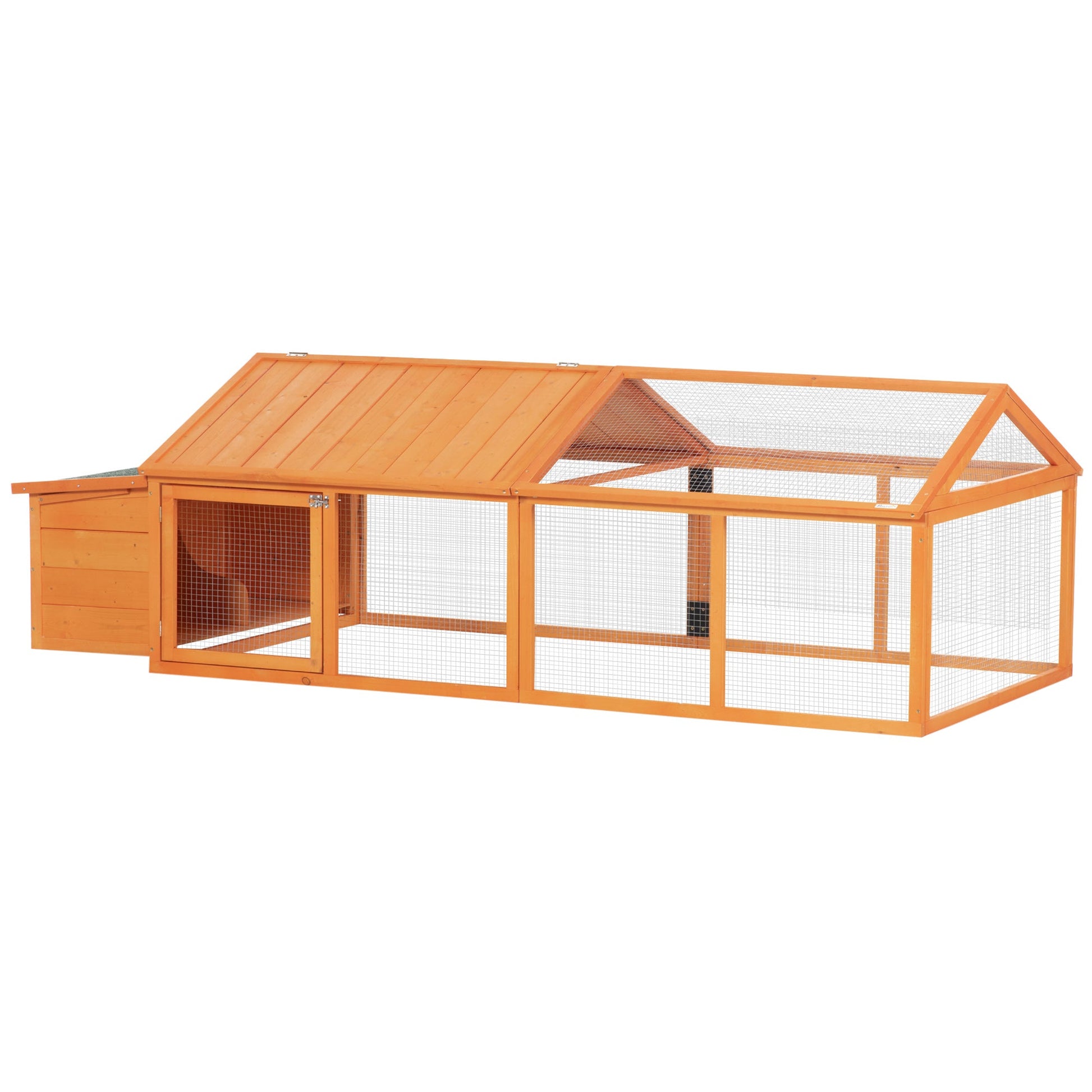 Chicken Run, Wooden Chicken Coop with Nesting Box, Openable Roof for 4-8 Chickens, Rabbits, Ducks, for Garden - Orange