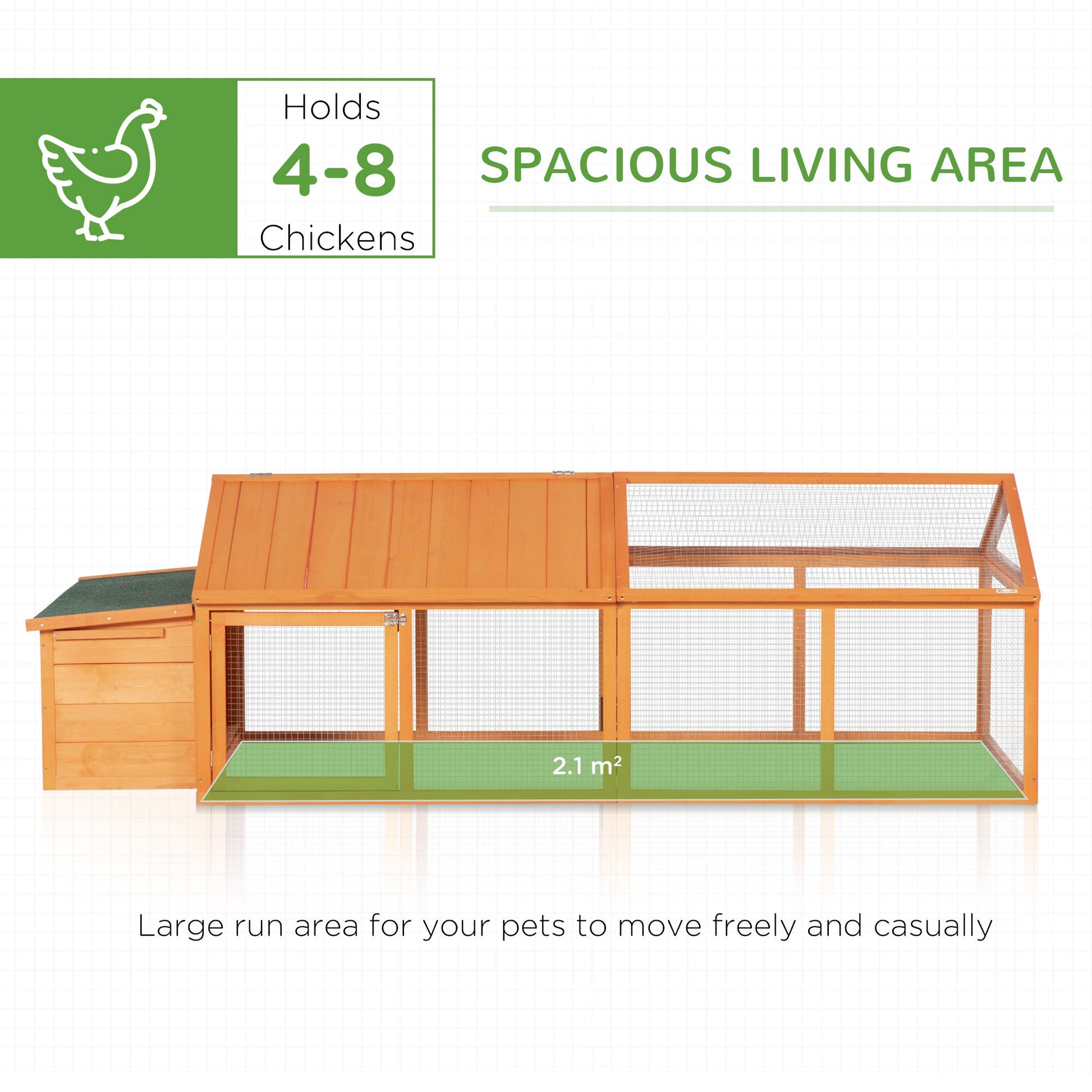 Chicken Run, Wooden Chicken Coop with Nesting Box, Openable Roof for 4-8 Chickens, Rabbits, Ducks, for Garden - Orange