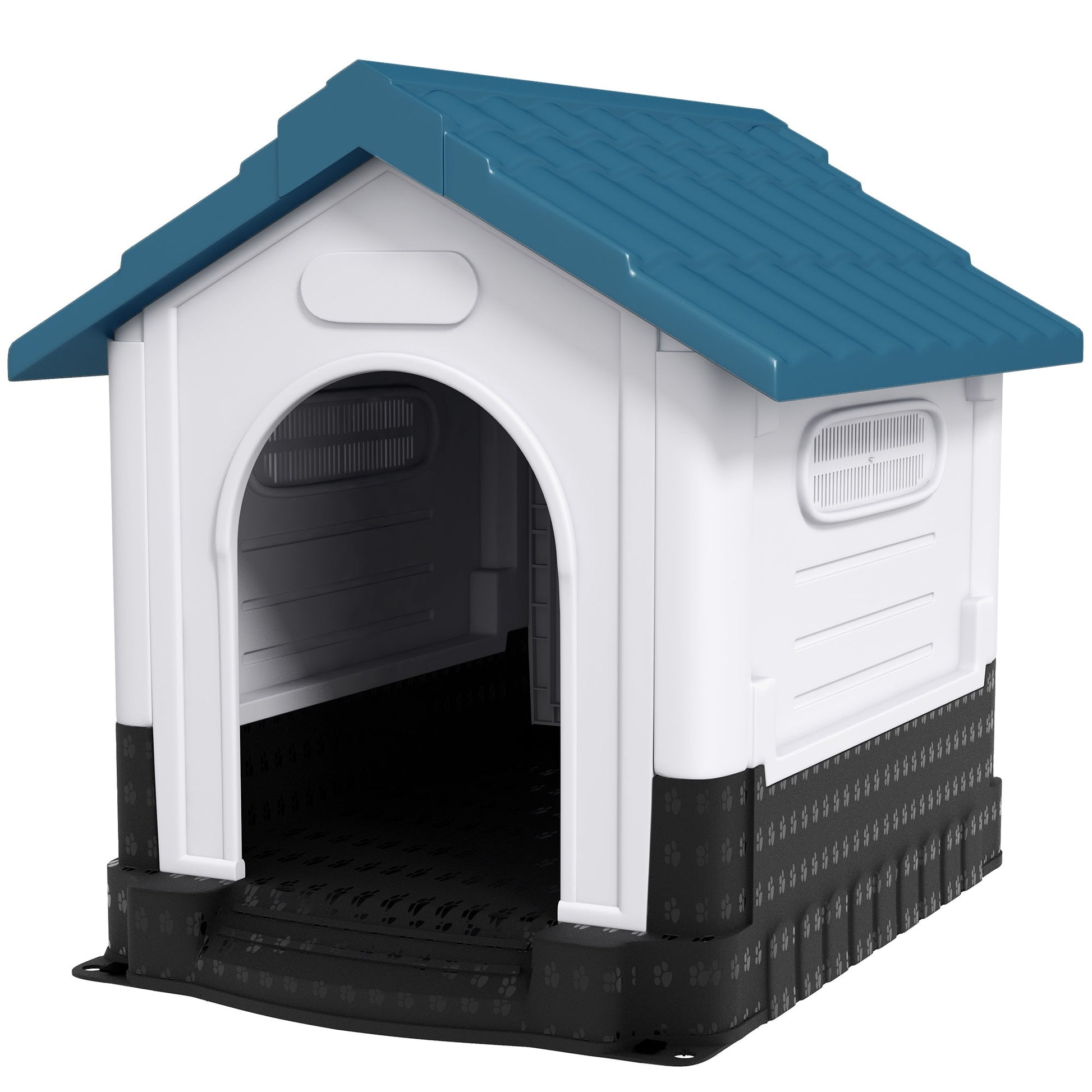 Dog Kennel for Outside, Plastic Dog House, Water-Resistant Pet Shelter with Windows, for Garden Patio, Medium and Large Dogs, 101 x 88 x 99cm - Blue