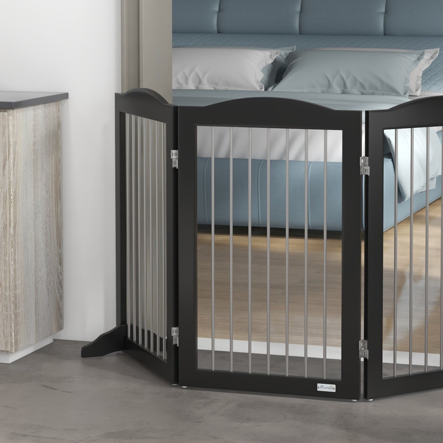 Foldable Dog Gate, Freestanding Pet Gate, Dog Barrier with Two Support Feet, for Doorways, Stairs, Halls - Black