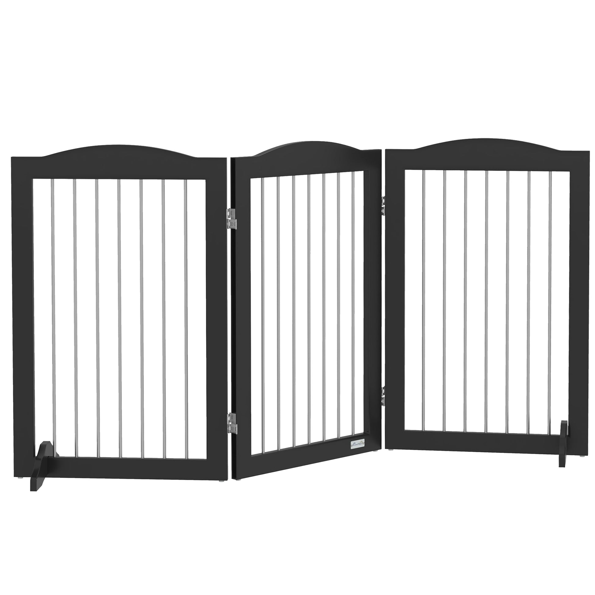 Foldable Dog Gate, Freestanding Pet Gate, Dog Barrier with Two Support Feet, for Doorways, Stairs, Halls - Black