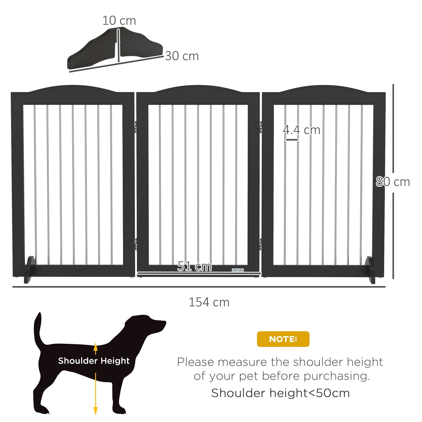 Foldable Dog Gate, Freestanding Pet Gate, Dog Barrier with Two Support Feet, for Doorways, Stairs, Halls - Black
