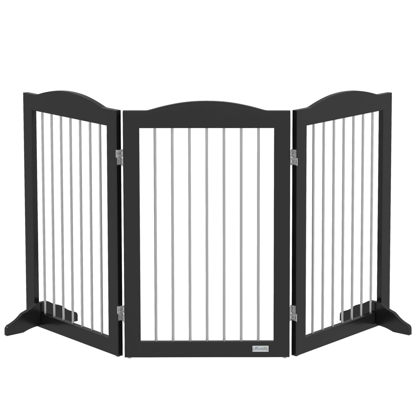 Foldable Dog Gate, Freestanding Pet Gate, Dog Barrier with Two Support Feet, for Doorways, Stairs, Halls - Black