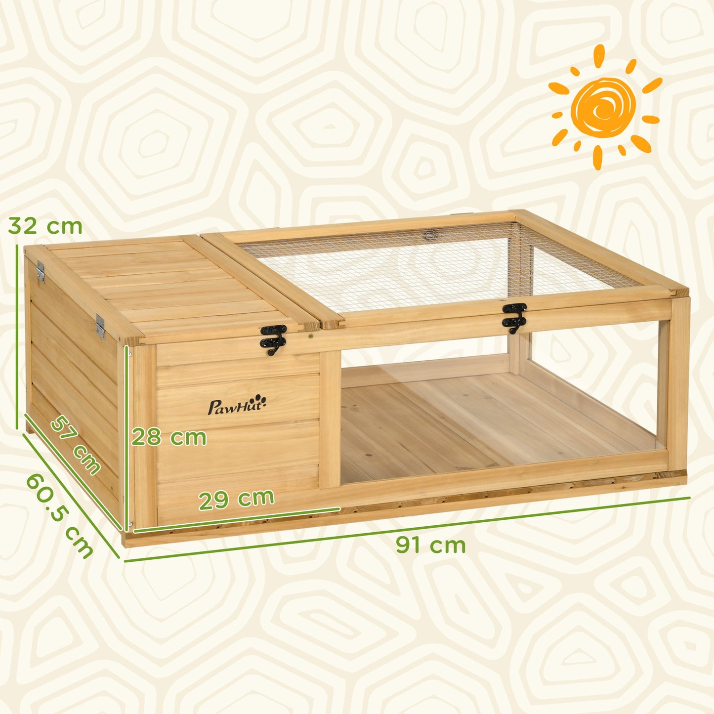 Tortoise House with Mesh Roof, Small Reptile Wooden House, Tortoise Enclosure with Removable Side Panel, for Indoor - Light Yellow