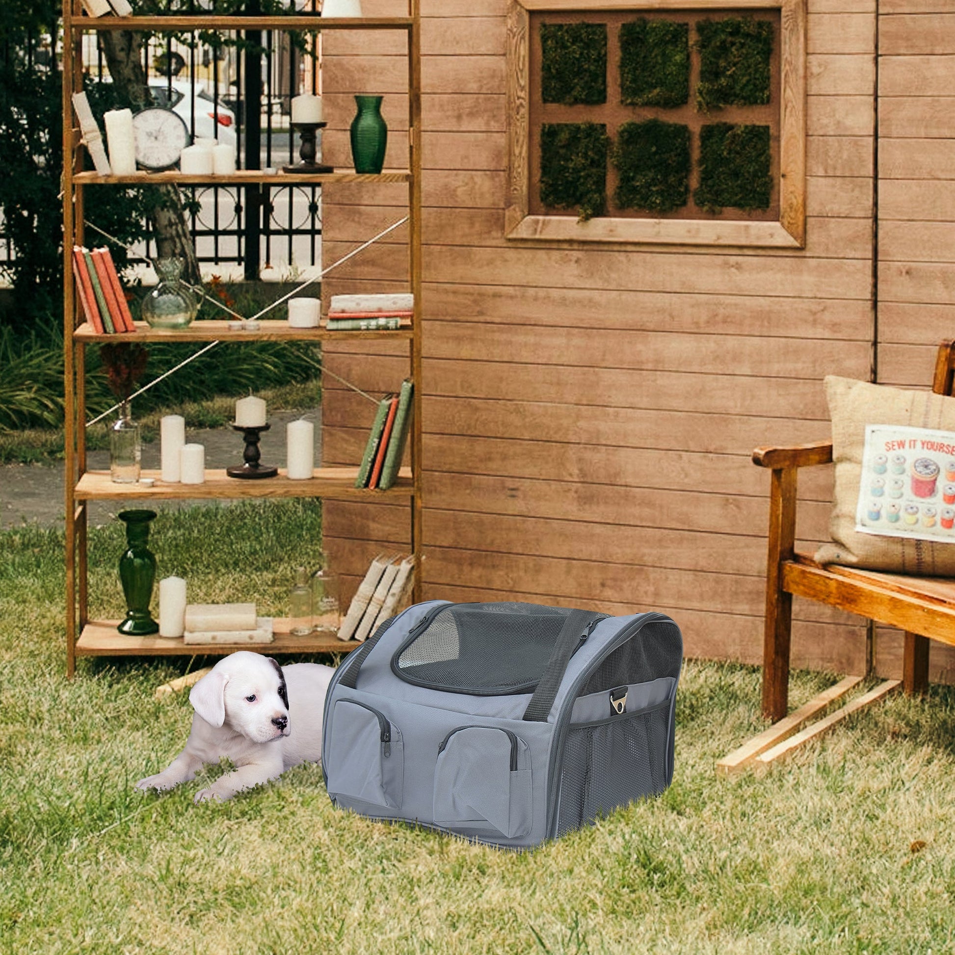Pet Carrier Folding Bag Car Seat Cat Dog Puppy Kennel Portable Travel Cage Tote Case Mesh Holder House Grey