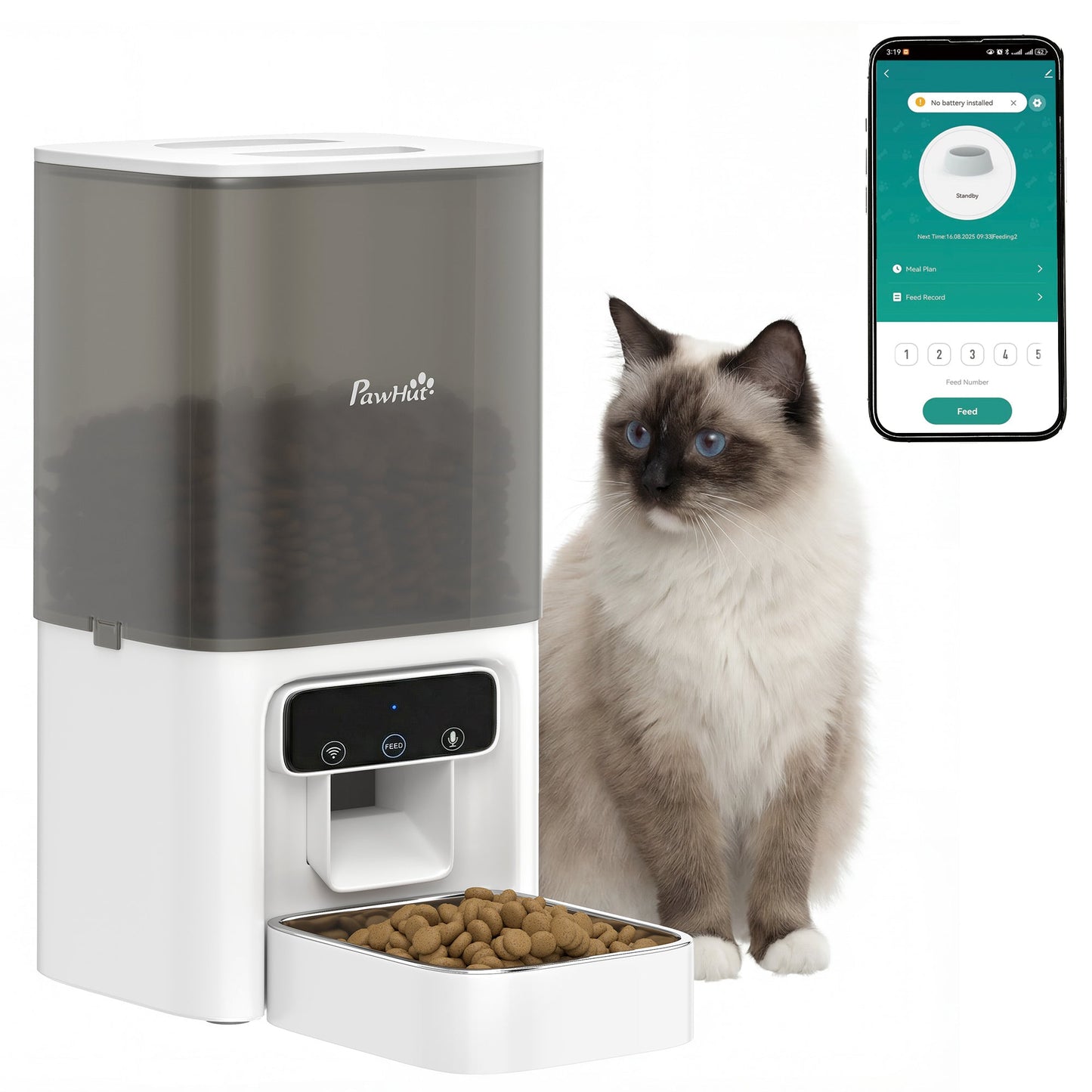 Automatic Cat Feeder w/ Stainless Steel Bowl, 4.5L WiFi Cat Food Dispenser with Timer Up to 10 Meals, Voice Recorder, Programmable Auto Pet Feeder with Portion Control, for Multi-Kittens