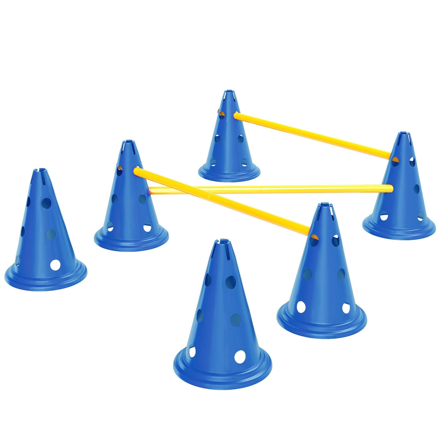 Dog Agility Equipment Set, Portable Pet Jump Training Kit for Six Cones, Six Poles with Carry Bag, Three-Piece Adjustable Height Jumping Obstacles, Blue