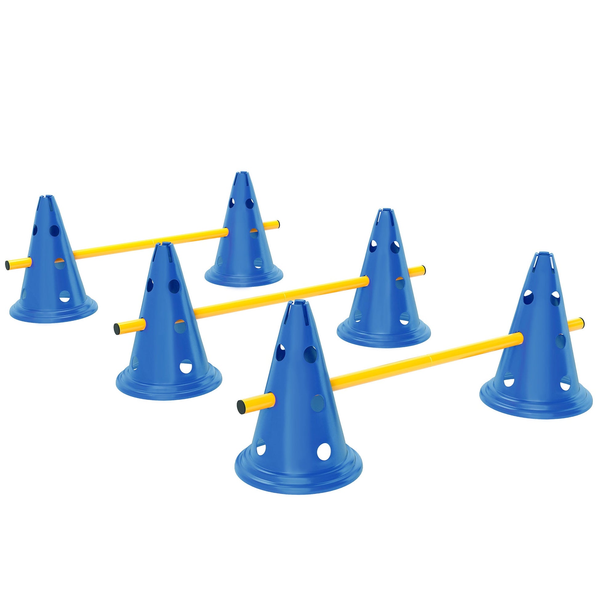 Dog Agility Equipment Set, Portable Pet Jump Training Kit for Six Cones, Six Poles with Carry Bag, Three-Piece Adjustable Height Jumping Obstacles, Blue