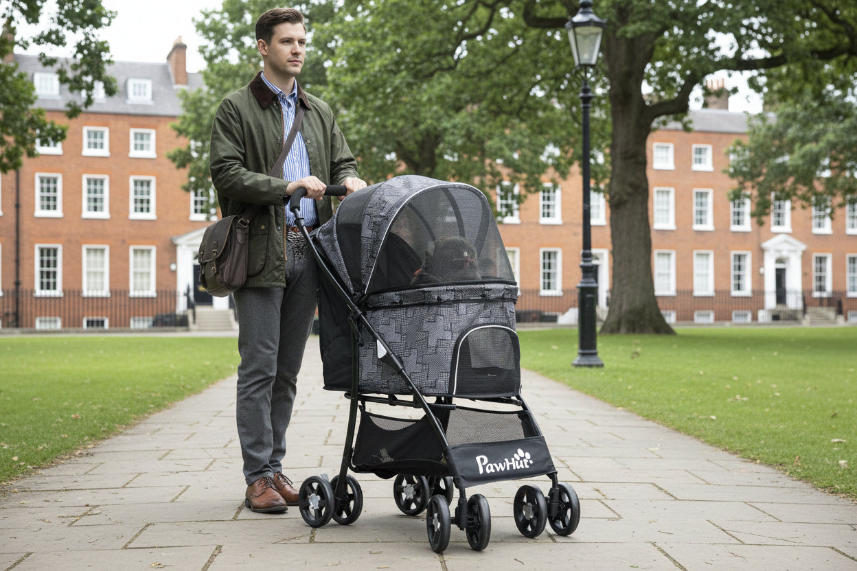 Dog Pram Dog Stroller Pet Pushchair with Universal Wheels, Brake for Small Breeds - Grey