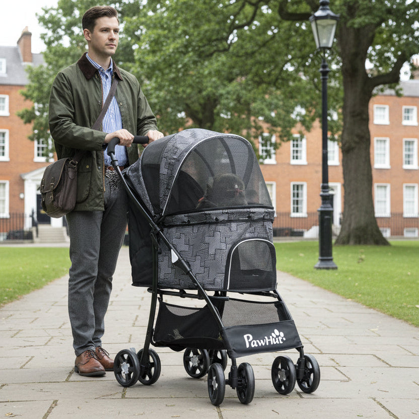 Dog Pram Dog Stroller Pet Pushchair with Universal Wheels, Brake for Small Breeds - Grey