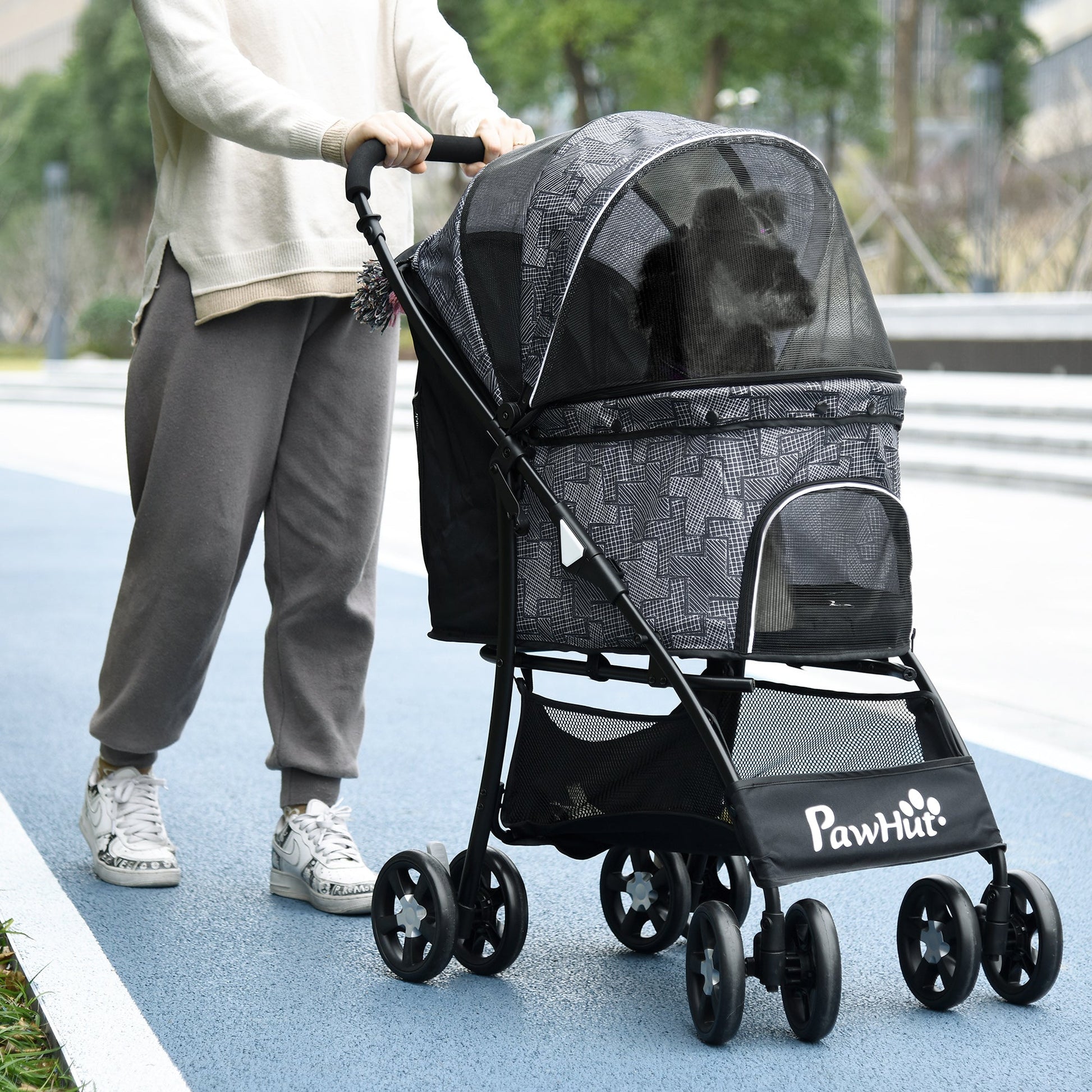 Dog Pram Dog Stroller Pet Pushchair with Universal Wheels, Brake for Small Breeds - Grey