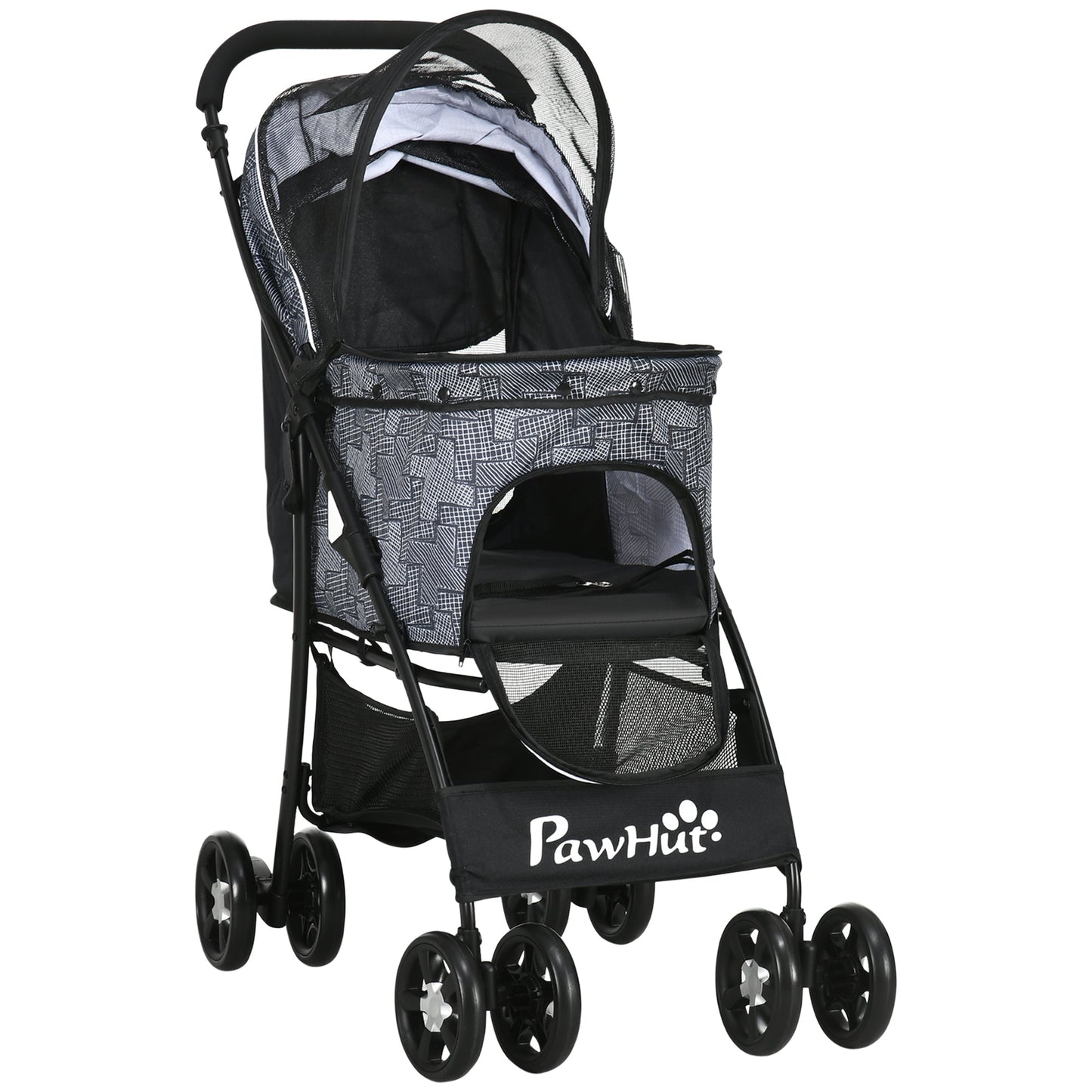 Dog Pram Dog Stroller Pet Pushchair with Universal Wheels, Brake for Small Breeds - Grey