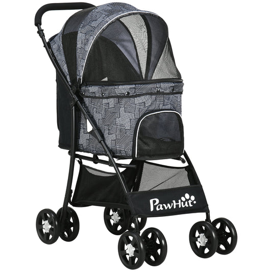 Dog Pram Dog Stroller Pet Pushchair with Universal Wheels, Brake for Small Breeds - Grey