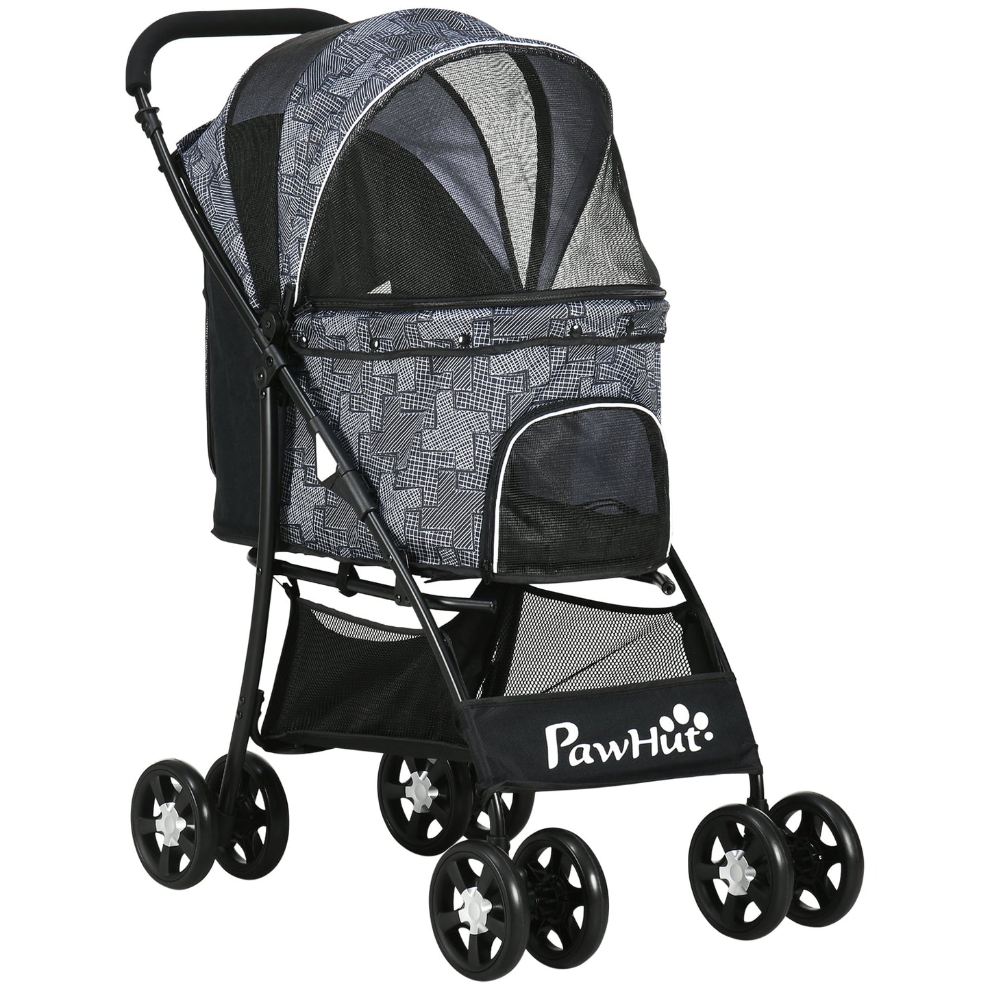 Dog Pram Dog Stroller Pet Pushchair with Universal Wheels, Brake for Small Breeds - Grey