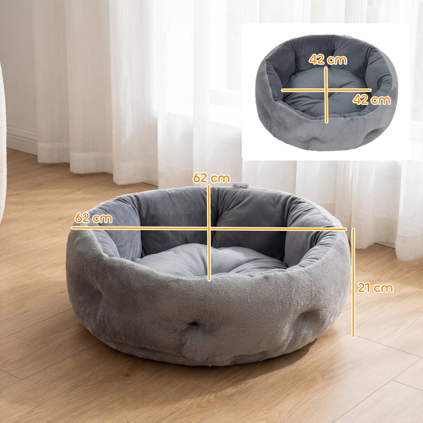 Cat Bed, Reversible Dog Pet Bed for Indoor Cats and Small Dogs, Round Bed with Supportive Bolster, Dark Grey