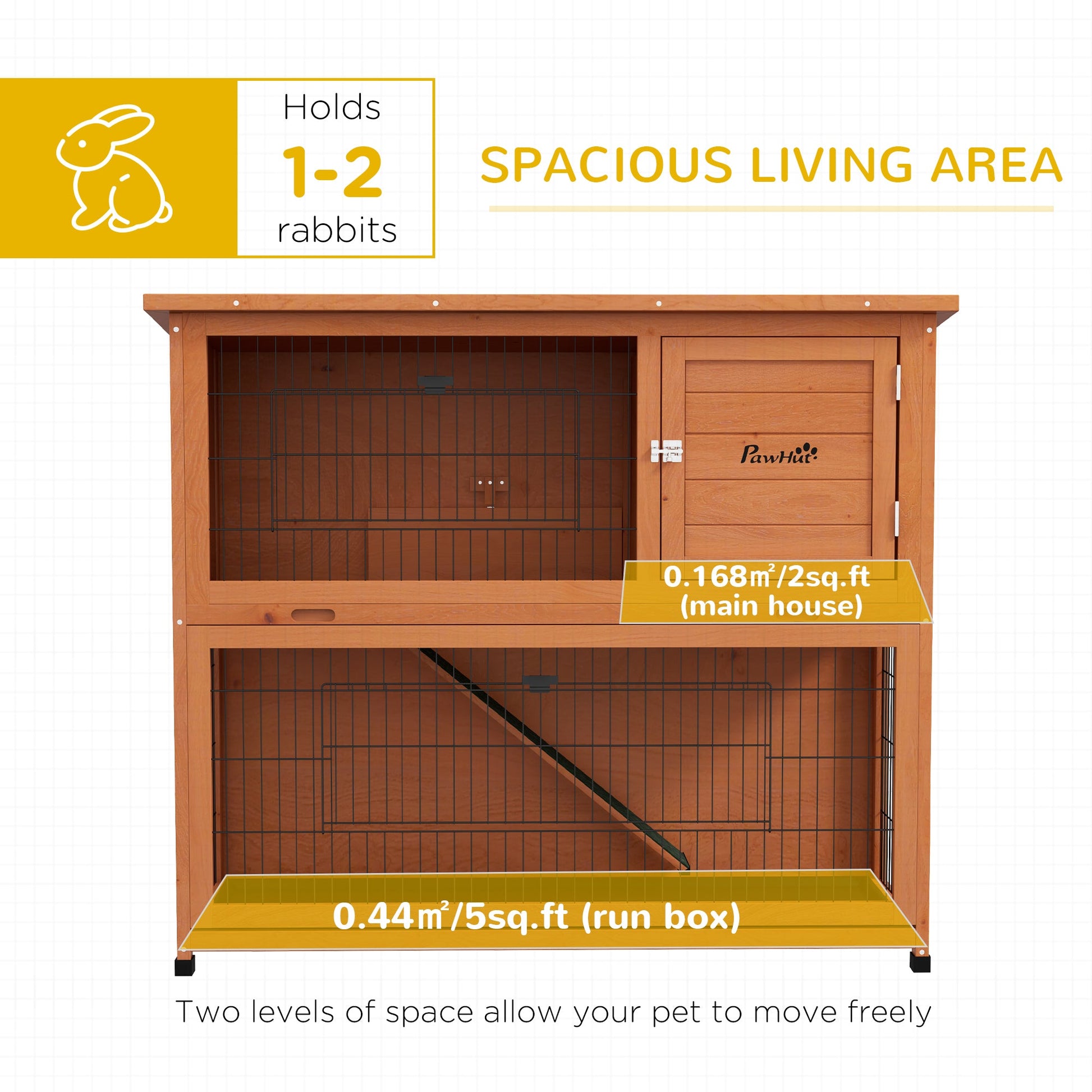 Rabbit Hutch Guinea Pig Hutch Wooden with No-Leak Tray, Asphalt Roof, Base, Antiseptic Wood Outdoor for 1-2 Rabbits 120 x 50 x 102cm - Orange