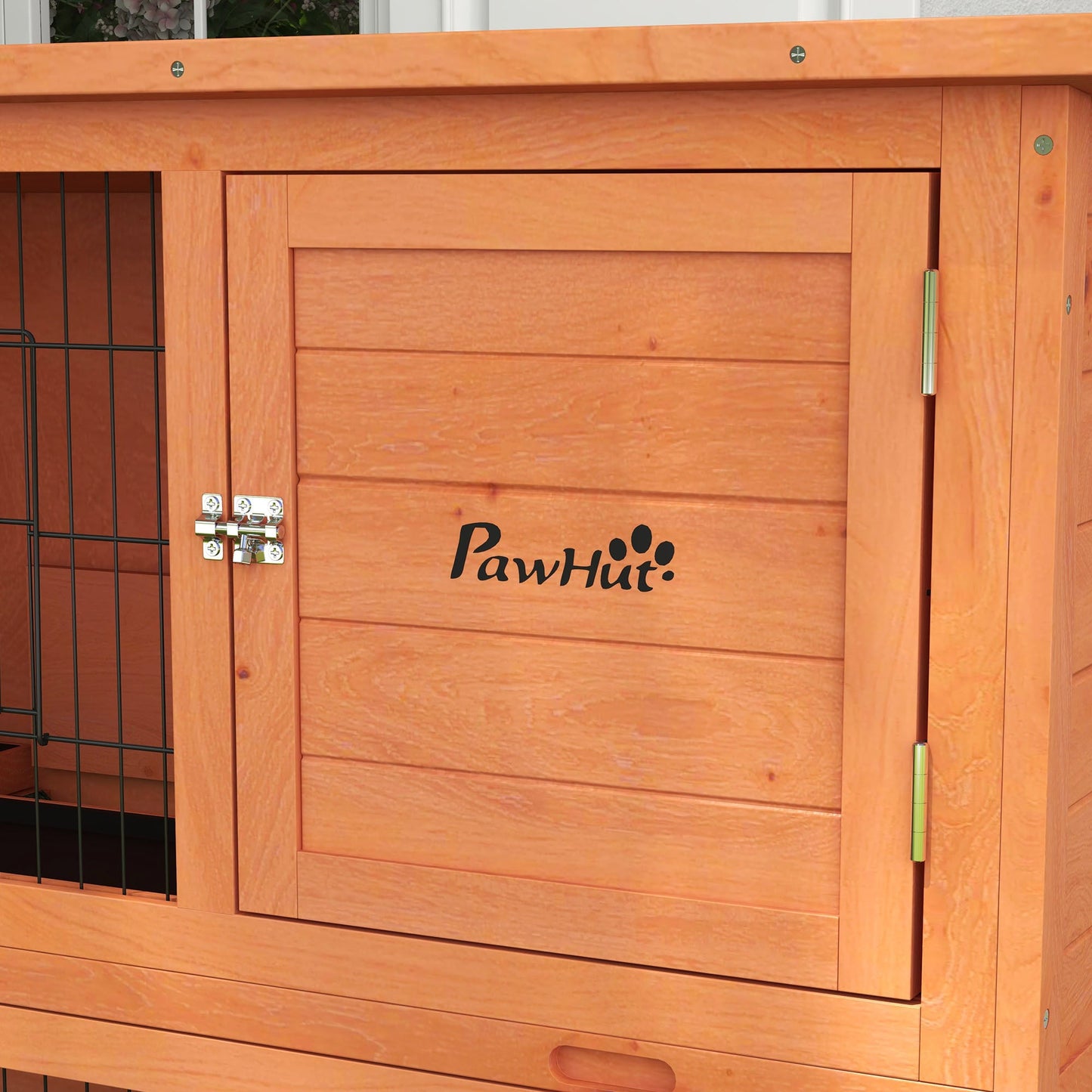 Rabbit Hutch Guinea Pig Hutch Wooden with No-Leak Tray, Asphalt Roof, Base, Antiseptic Wood Outdoor for 1-2 Rabbits 120 x 50 x 102cm - Orange