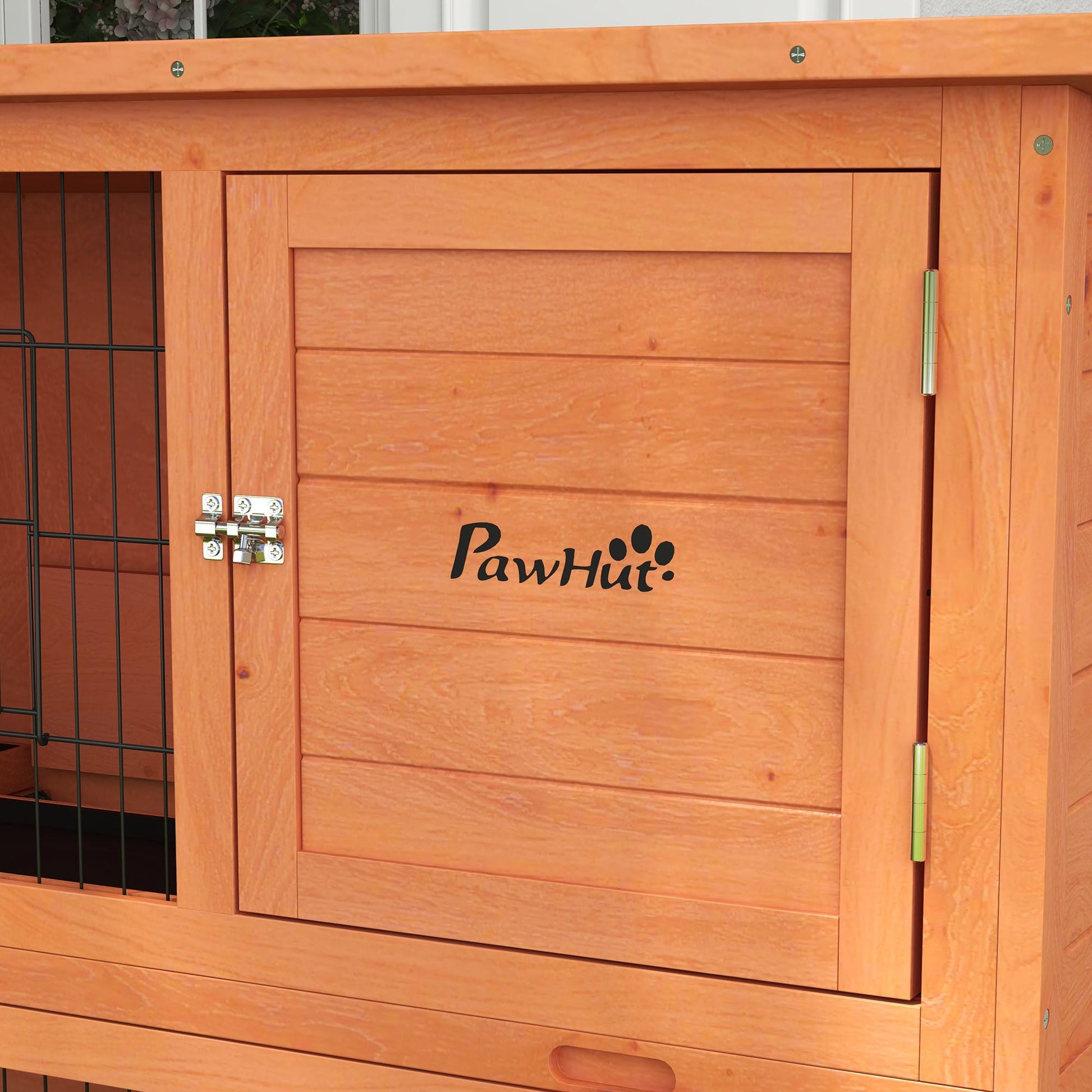 Rabbit Hutch Guinea Pig Hutch Wooden with No-Leak Tray, Asphalt Roof, Base, Antiseptic Wood Outdoor for 1-2 Rabbits 120 x 50 x 102cm - Orange