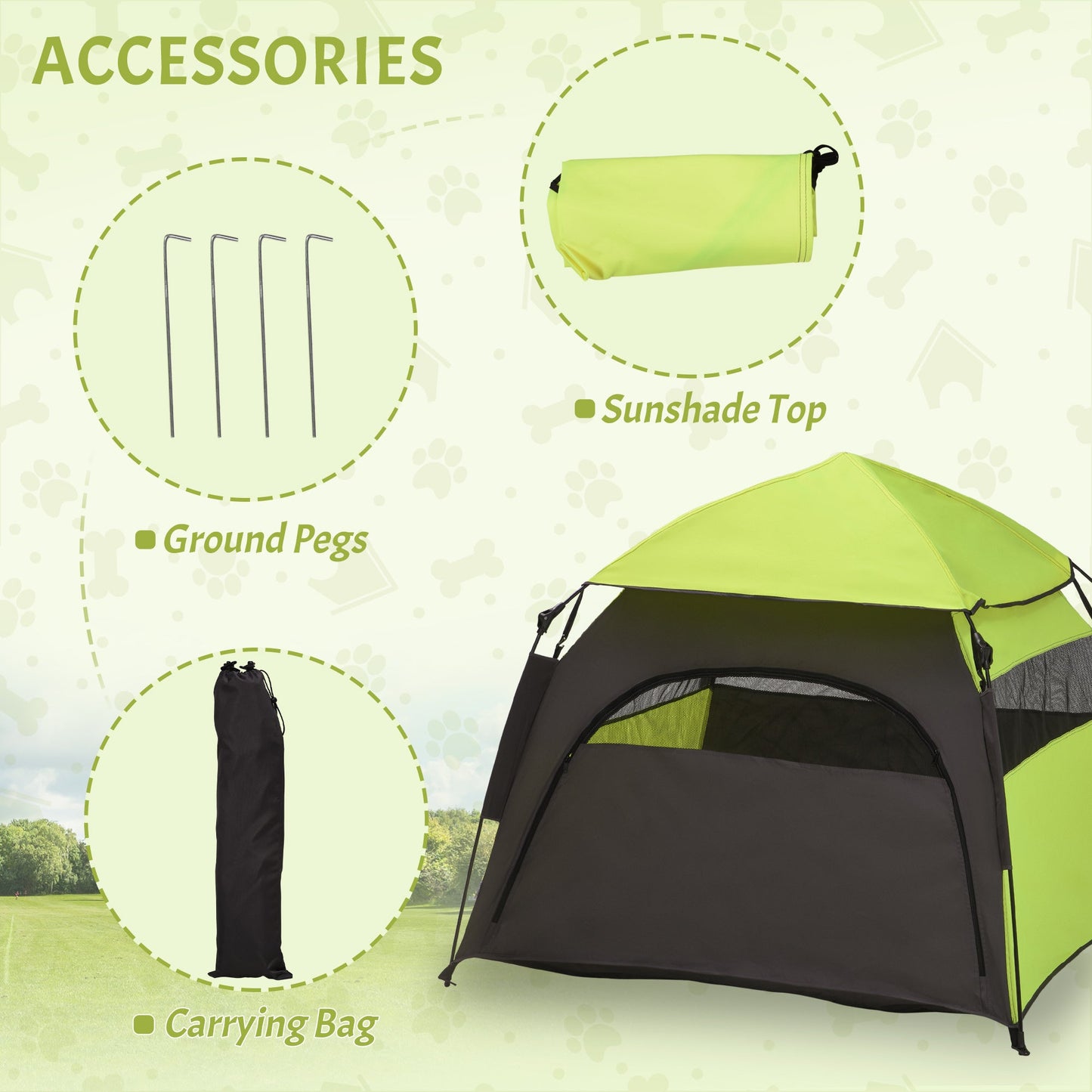 Foldable Dog Cat Tent, Portable Pet Playpen with Water-Resistant Oxford Cloth, Carry Bag, Exercise Tent for Extra Large Dog, Cat, Indoor Outdoor Use, Green