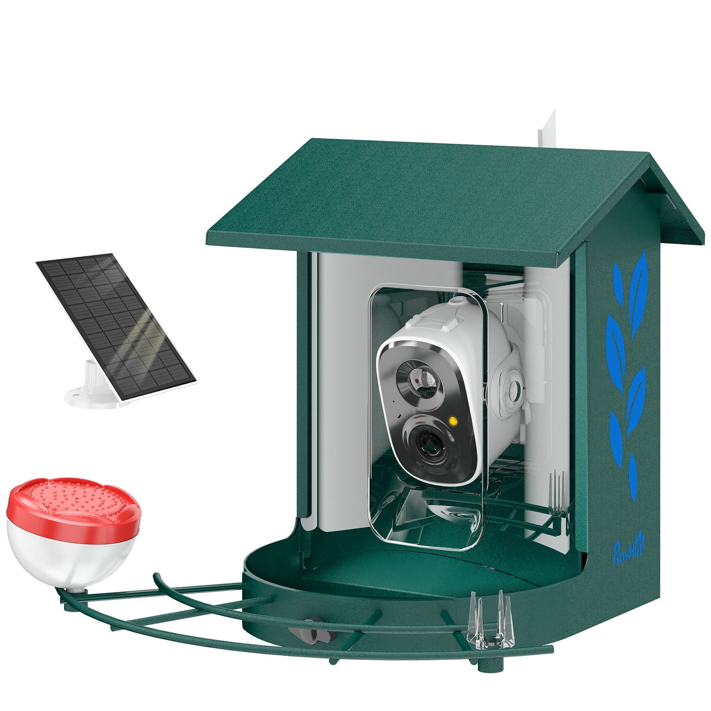 Bird Feeder with Camera, Smart Bird Feeder Camera AI Identifies 16,000+ Species, 2K HD Auto Capture Video, APP Instant Notifications, Hummingbird Feeding Add-ons, 3W Solar Panel, 32GB Card
