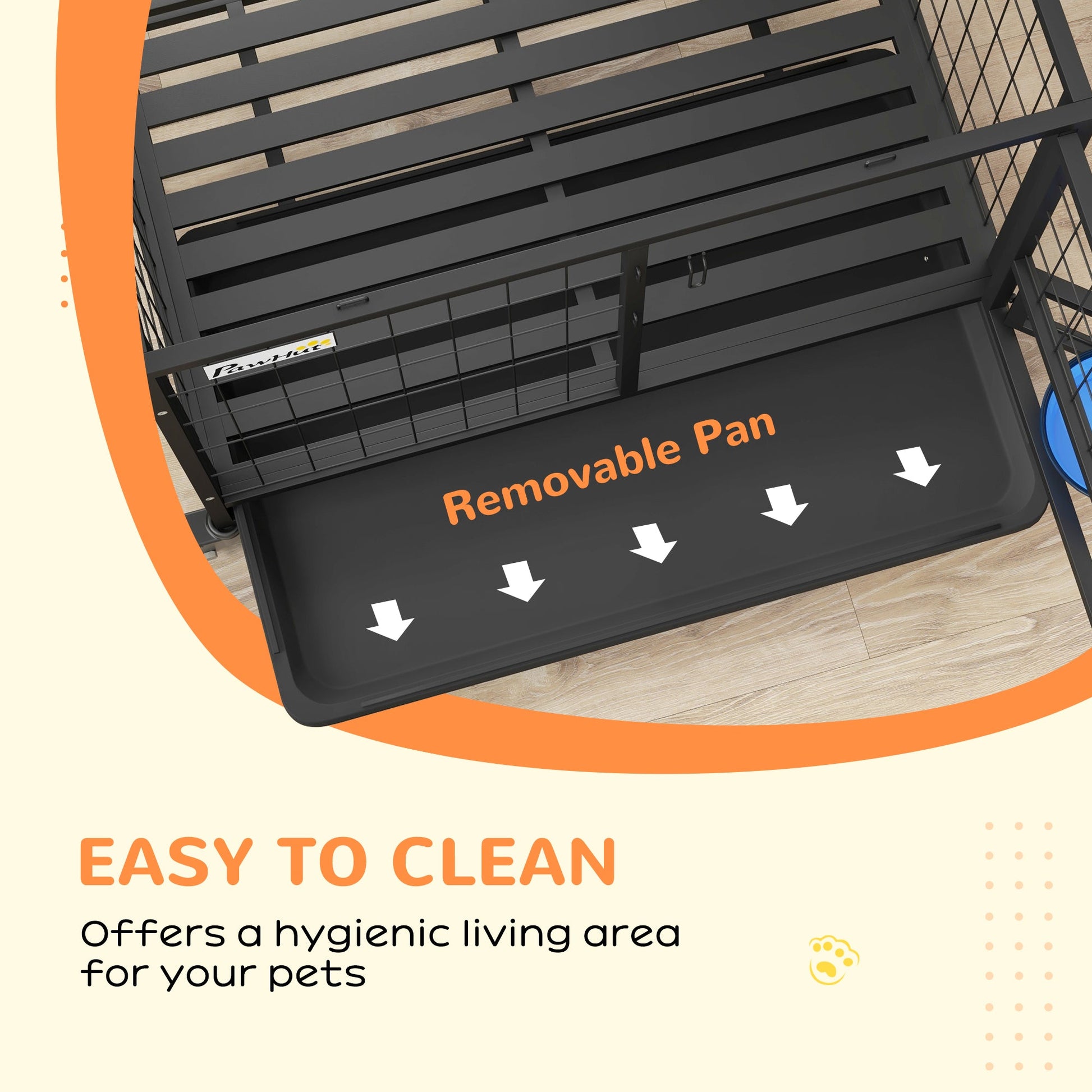 36" Heavy Duty Dog Crate with Bowl Holder, Dog Cage on Wheels with Removable Tray, Openable Top, Detachable Door, Indoor Outdoor Use, for Medium and Large Dogs - Black