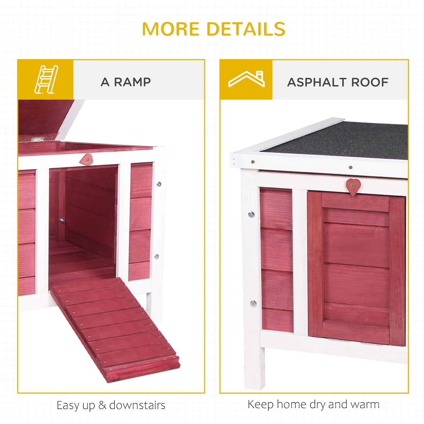 Wooden Rabbit Hutch Outdoor, Guinea Pig Hutch, Rabbit Hideaway, Cat House, Bunny Cage Small Animal House with Openable Roof, 51 x 42 x 43 cm, Red