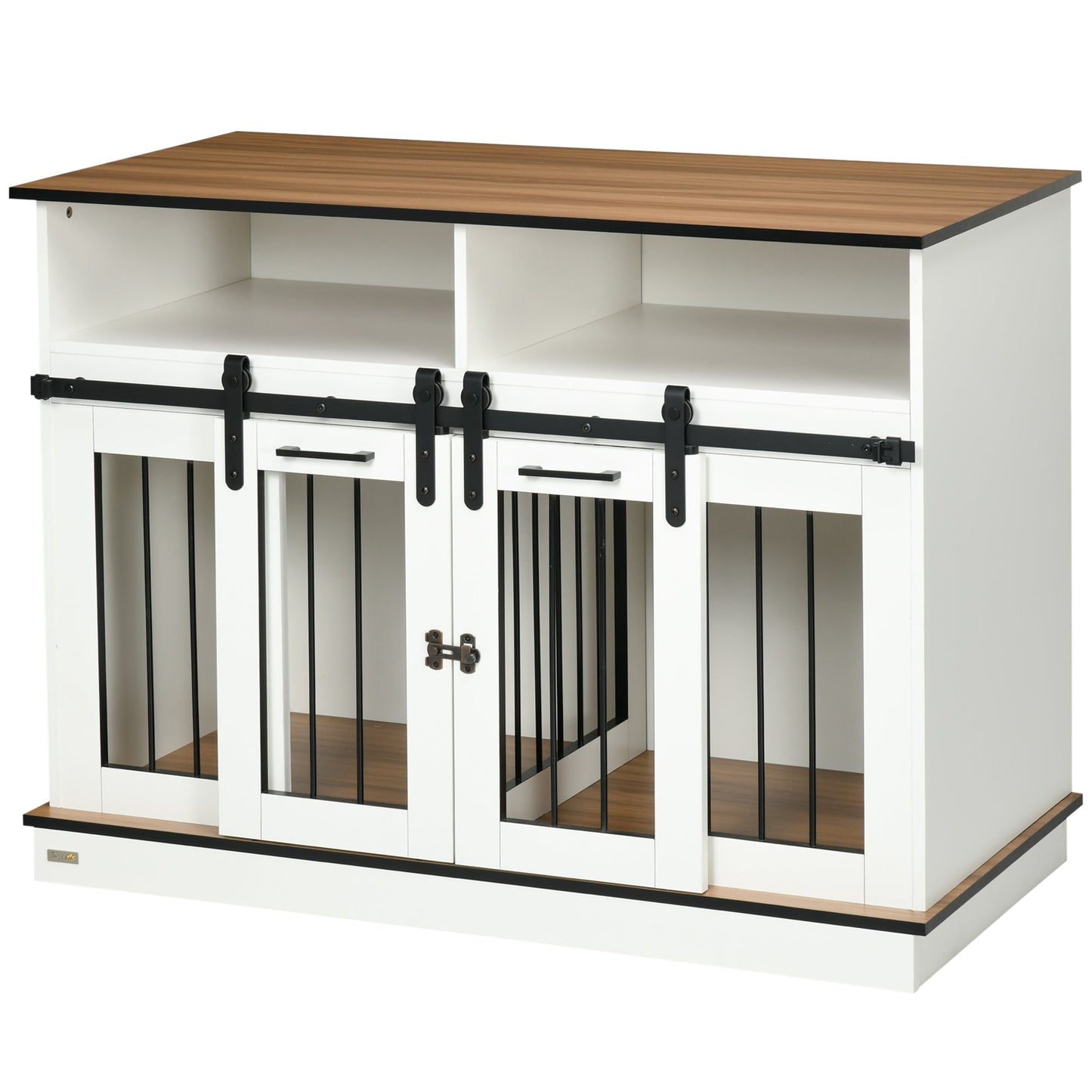 Dog Crate Furniture for Small and Large Dogs w/ Movable Divider, Dog Cage End Table with Shelves, Sliding Doors, 120 x 60 x 88.5cm, White