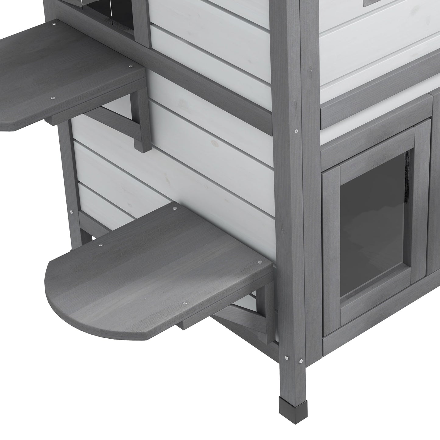  2-story Cat House Outdoor, Weatherproof Wooden Cat Enclosure for Feral Cats with Escape Door, Openable Roof, Jumping Platforms, White