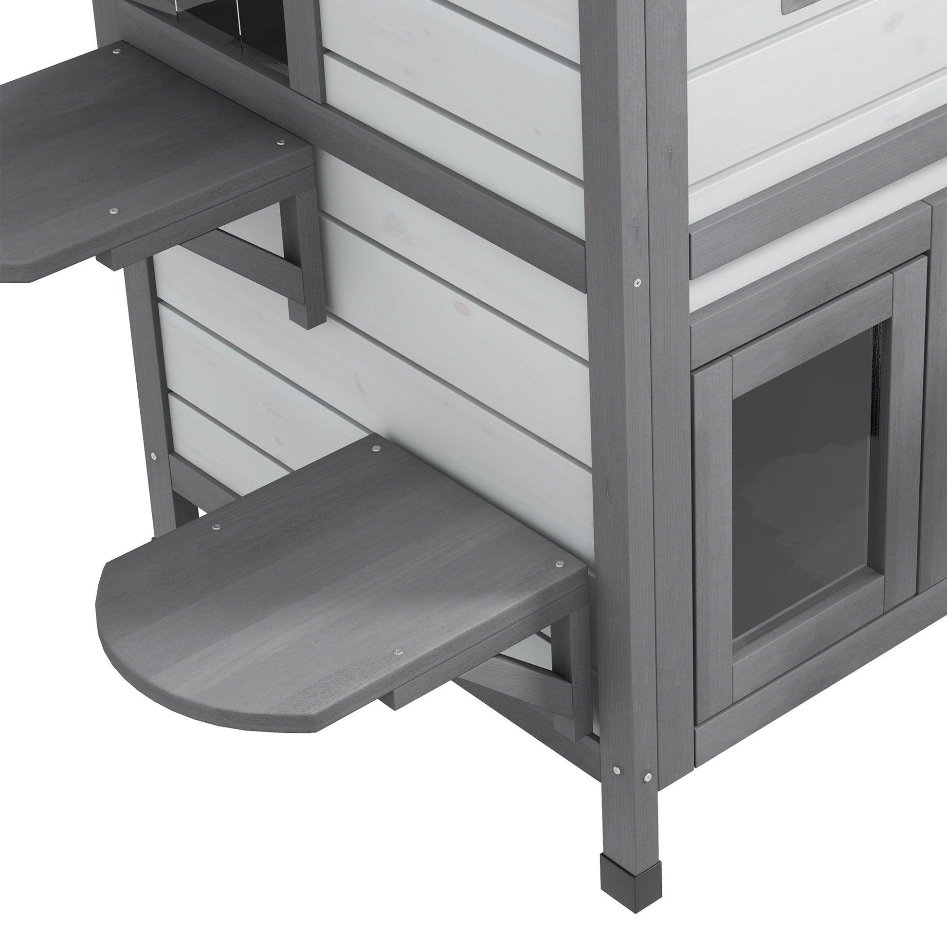  2-story Cat House Outdoor, Weatherproof Wooden Cat Enclosure for Feral Cats with Escape Door, Openable Roof, Jumping Platforms, White