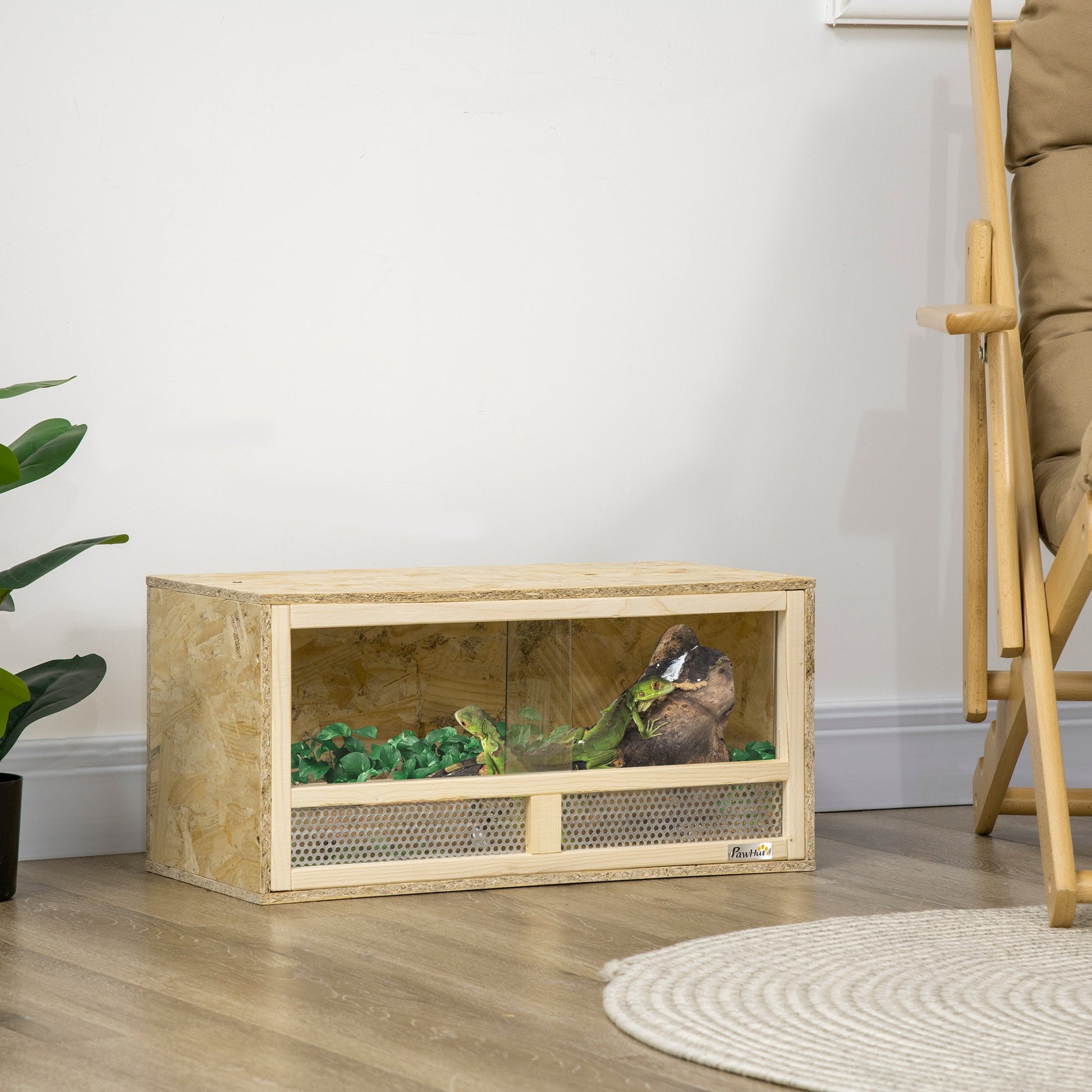 Reptile Terrarium Vivarium Habitat w/ Transparent Sliding Doors, Breathable Mesh, for Lizards, Horned Frogs, Snakes and Chameleons, 60 x 29.5 x 29.5cm