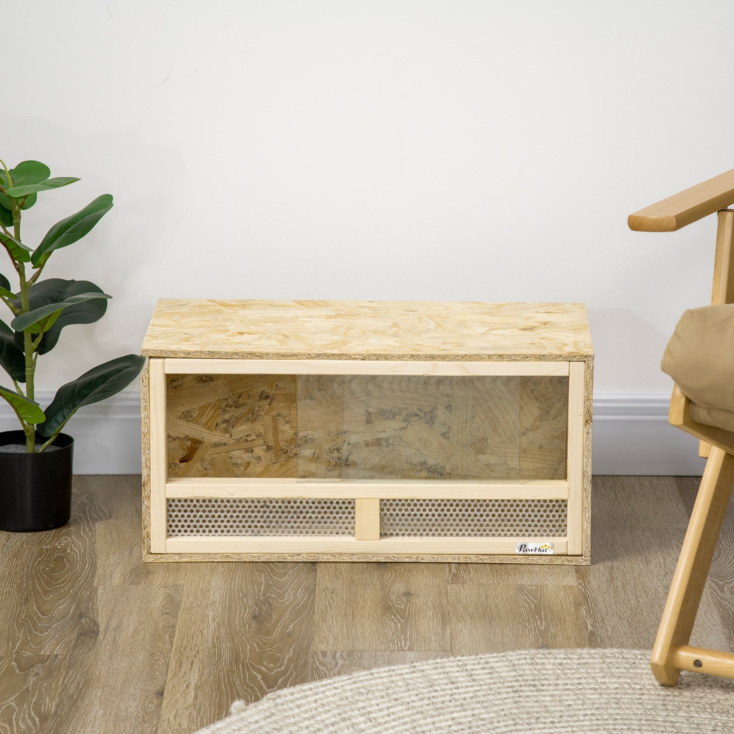 Reptile Terrarium Vivarium Habitat w/ Transparent Sliding Doors, Breathable Mesh, for Lizards, Horned Frogs, Snakes and Chameleons, 60 x 29.5 x 29.5cm