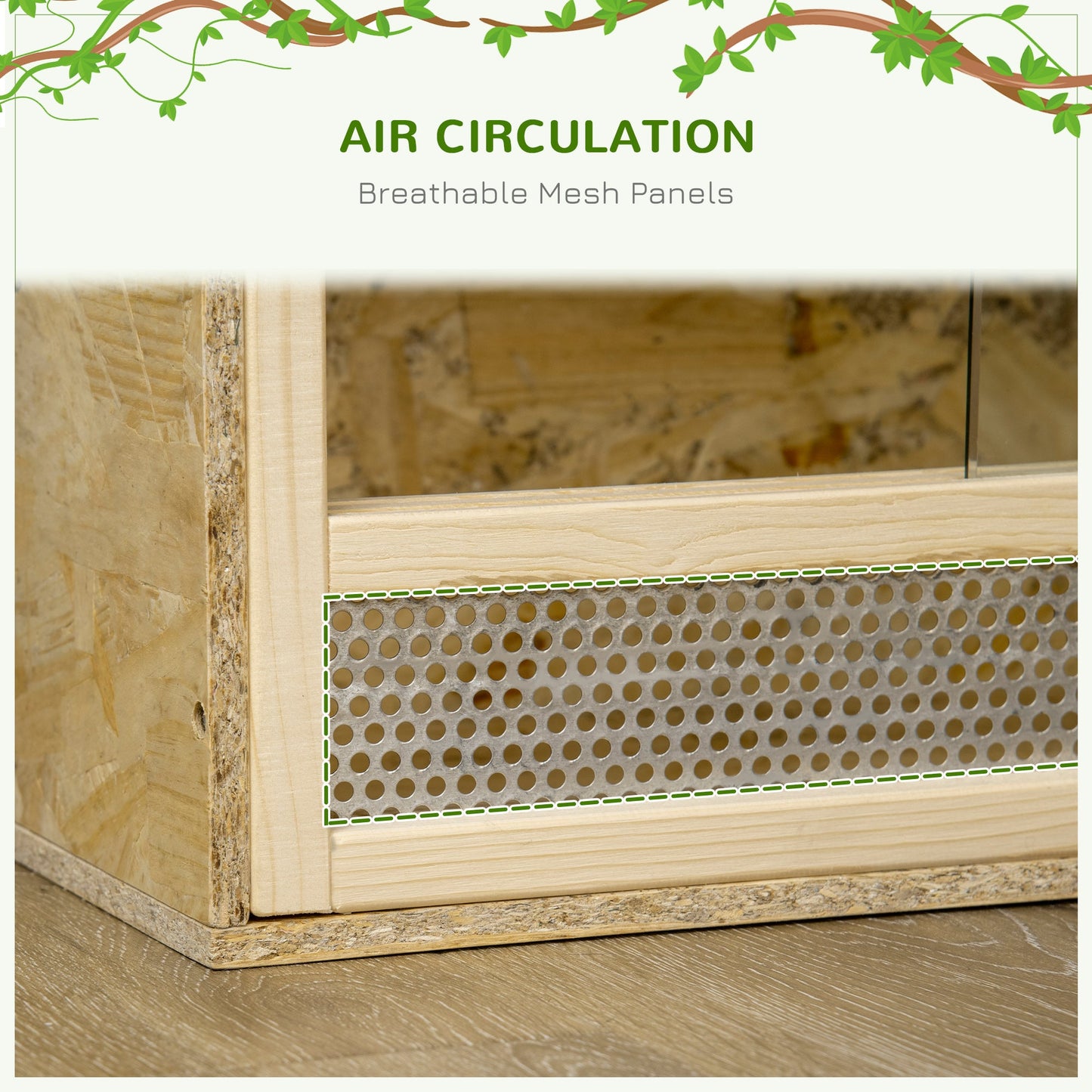 Reptile Terrarium Vivarium Habitat w/ Transparent Sliding Doors, Breathable Mesh, for Lizards, Horned Frogs, Snakes and Chameleons, 60 x 29.5 x 29.5cm