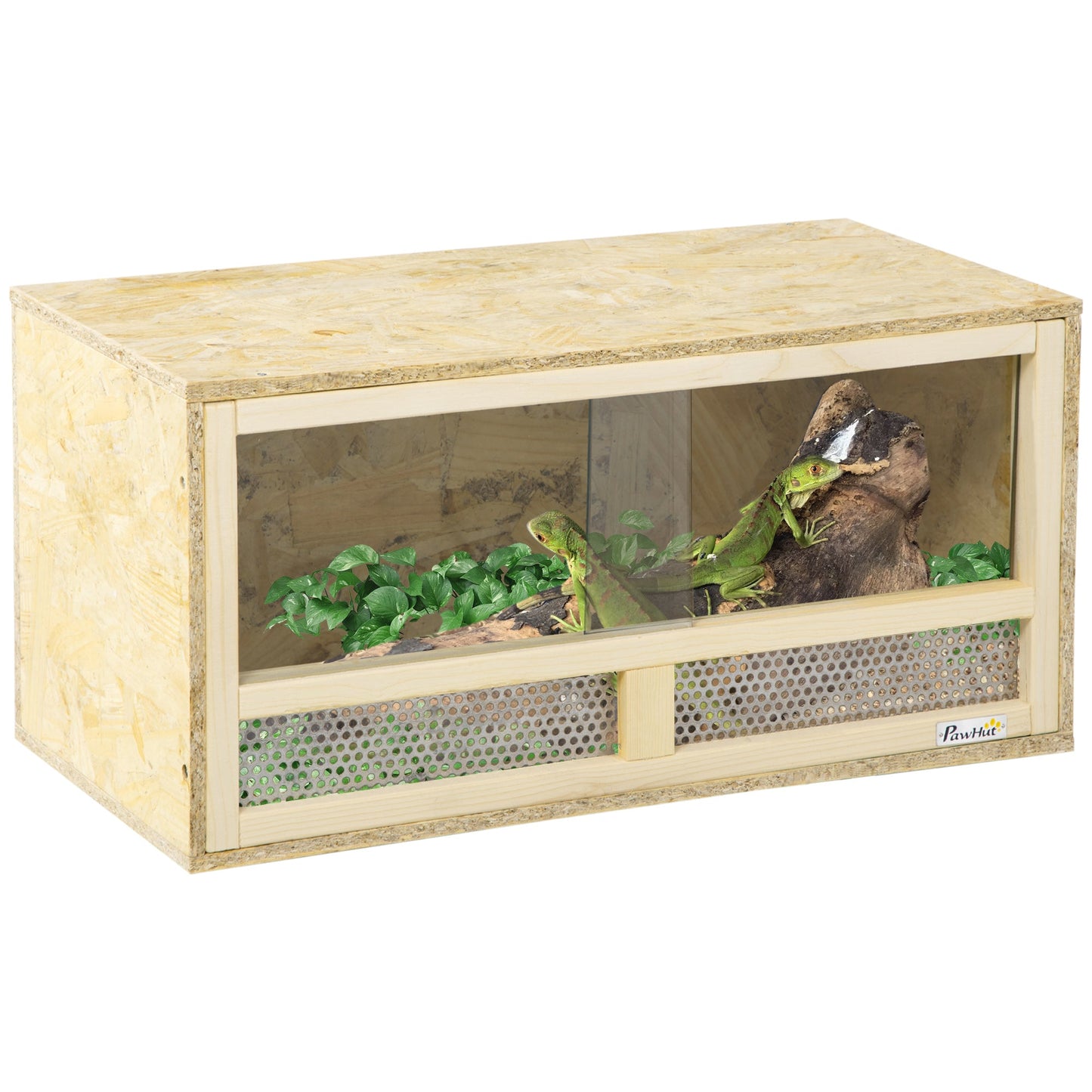 Reptile Terrarium Vivarium Habitat w/ Transparent Sliding Doors, Breathable Mesh, for Lizards, Horned Frogs, Snakes and Chameleons, 60 x 29.5 x 29.5cm