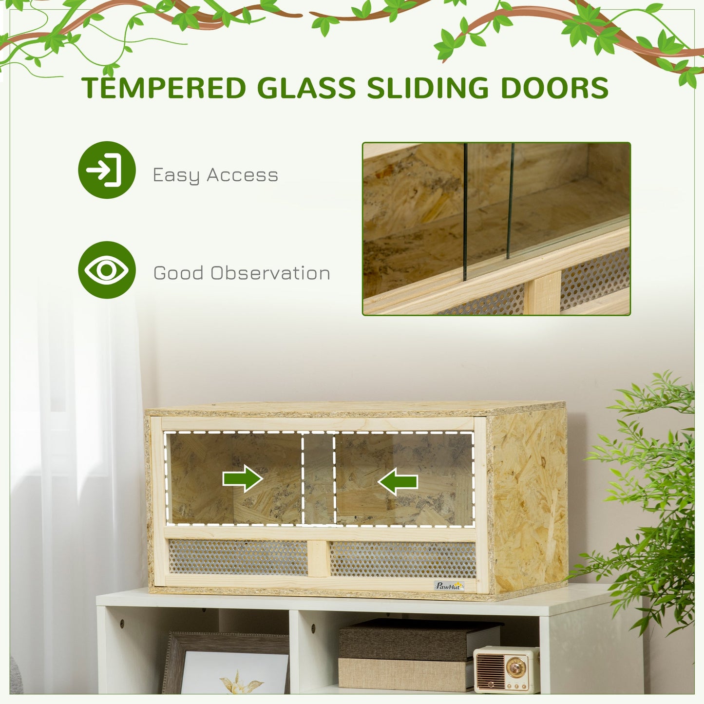 Reptile Terrarium Vivarium Habitat w/ Transparent Sliding Doors, Breathable Mesh, for Lizards, Horned Frogs, Snakes and Chameleons, 60 x 29.5 x 29.5cm