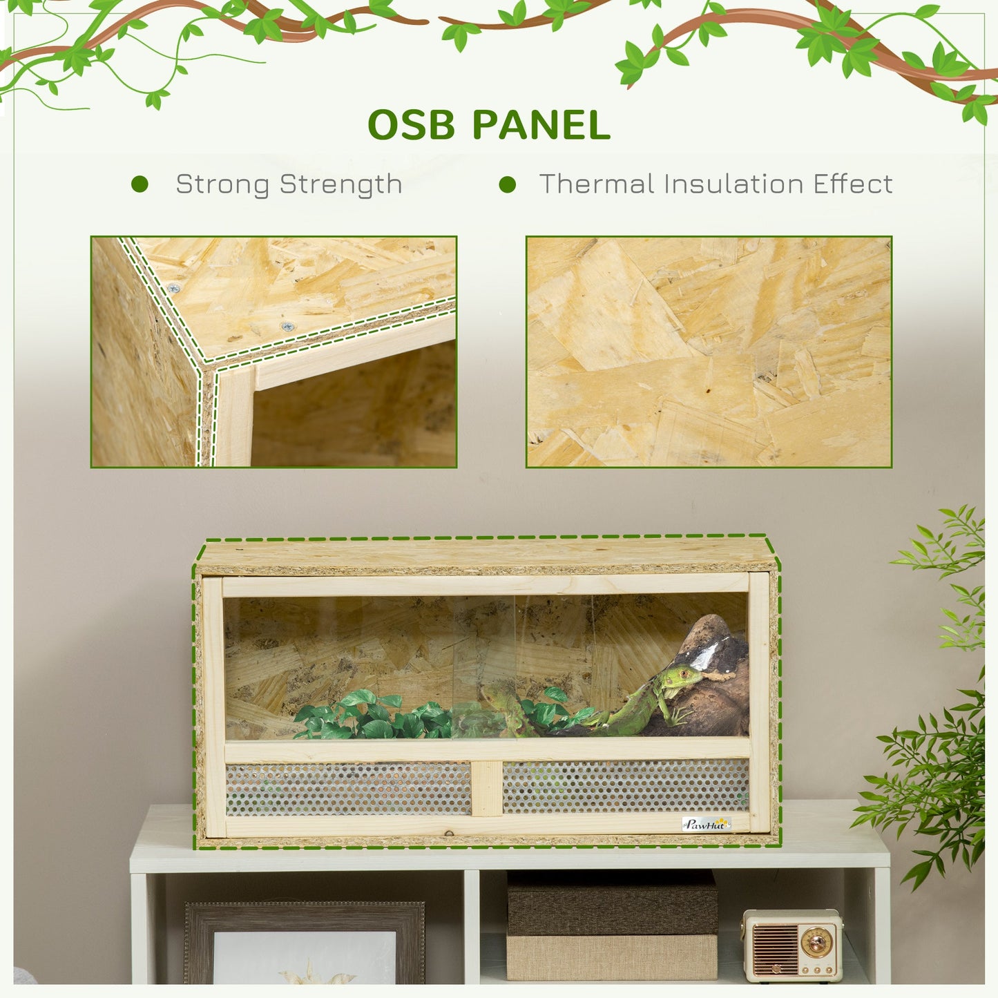 Reptile Terrarium Vivarium Habitat w/ Transparent Sliding Doors, Breathable Mesh, for Lizards, Horned Frogs, Snakes and Chameleons, 60 x 29.5 x 29.5cm