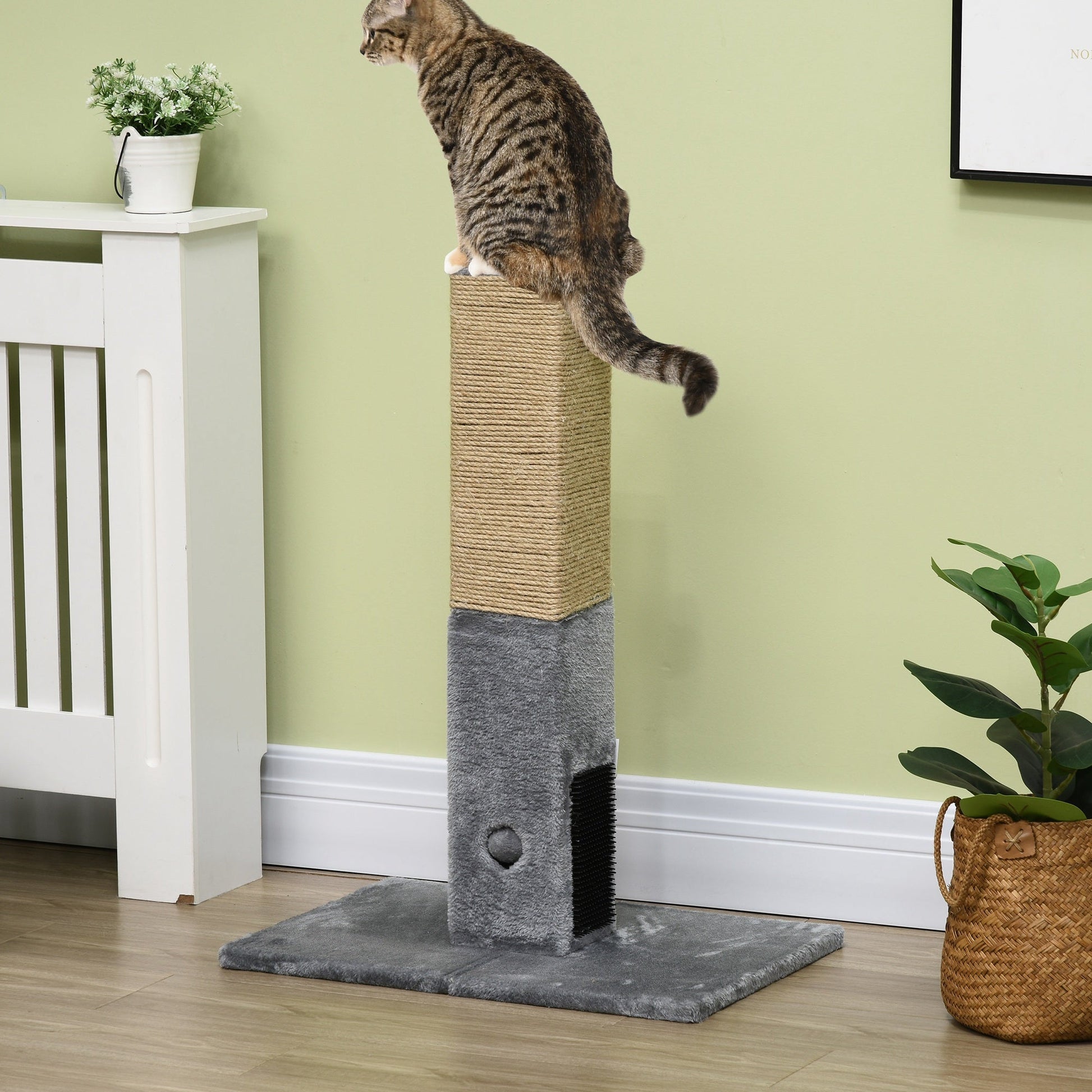 Cat Tree Scratching Post for Indoor Cats 79cm Jute Scratcher Climber w/ Carpet Base Dangling Toy – Grey