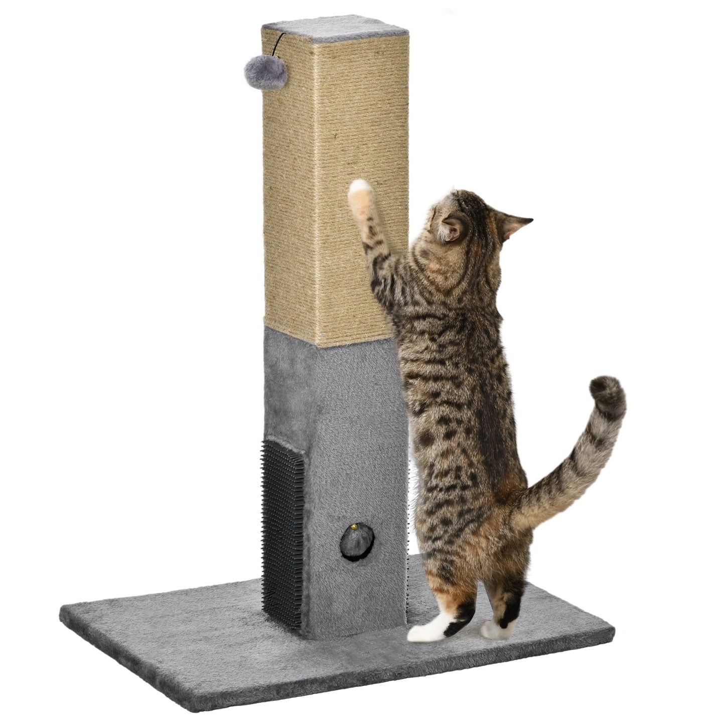Cat Tree Scratching Post for Indoor Cats 79cm Jute Scratcher Climber w/ Carpet Base Dangling Toy – Grey
