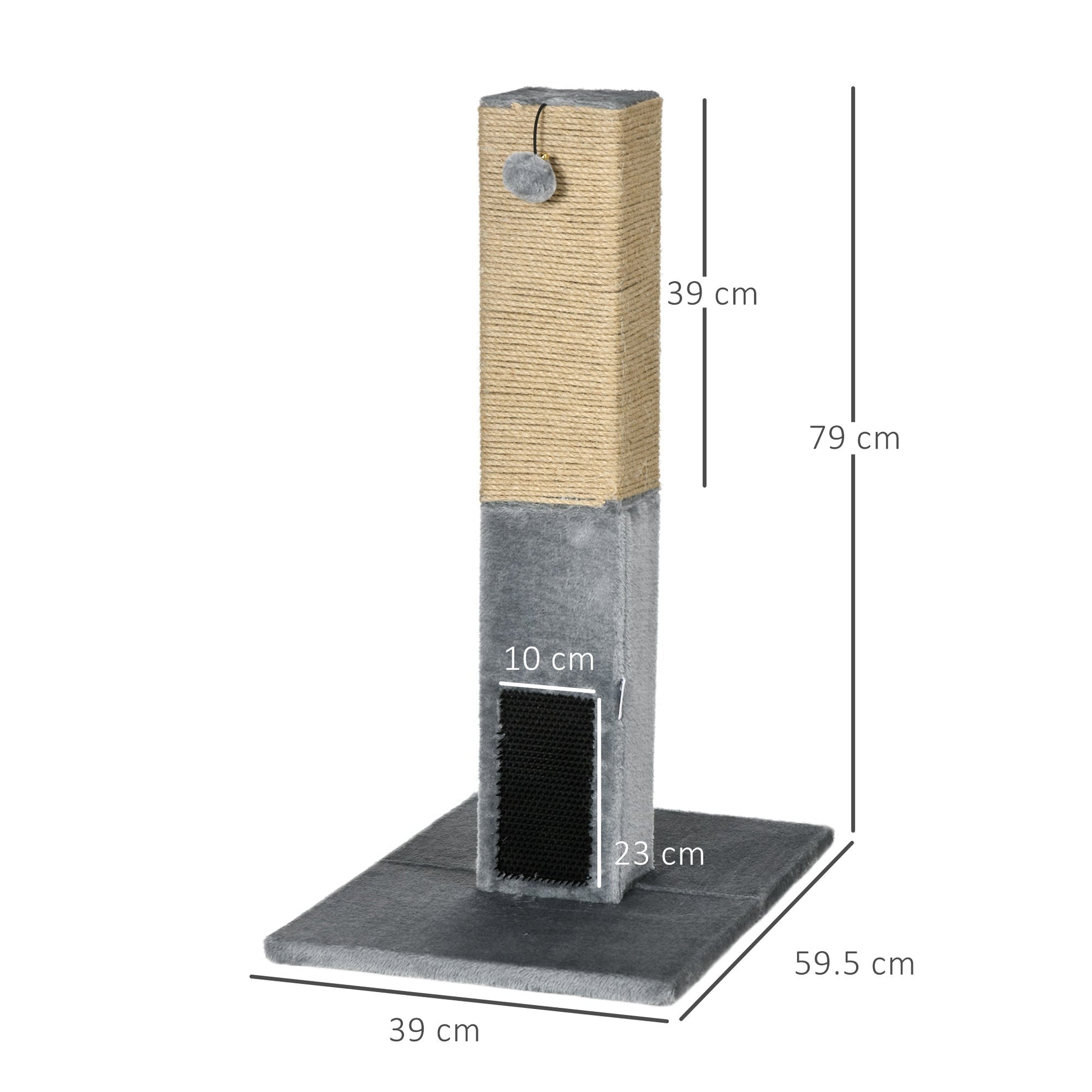 Cat Tree Scratching Post for Indoor Cats 79cm Jute Scratcher Climber w/ Carpet Base Dangling Toy – Grey