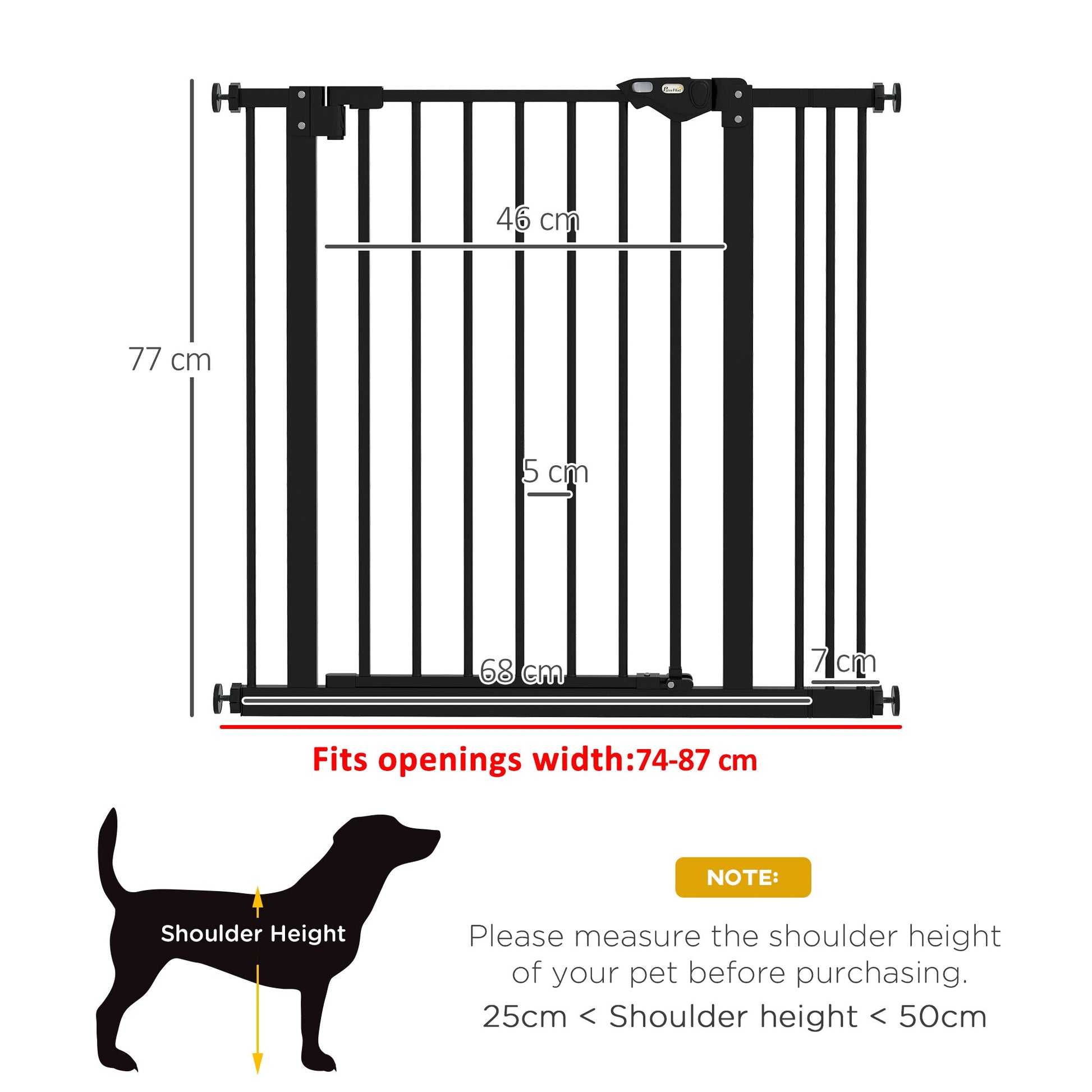 Dog Gate Stair Gate Pressure Fit Pets Barrier Auto Close for Doorway Hallway, 74-87cm Wide Adjustable, Black