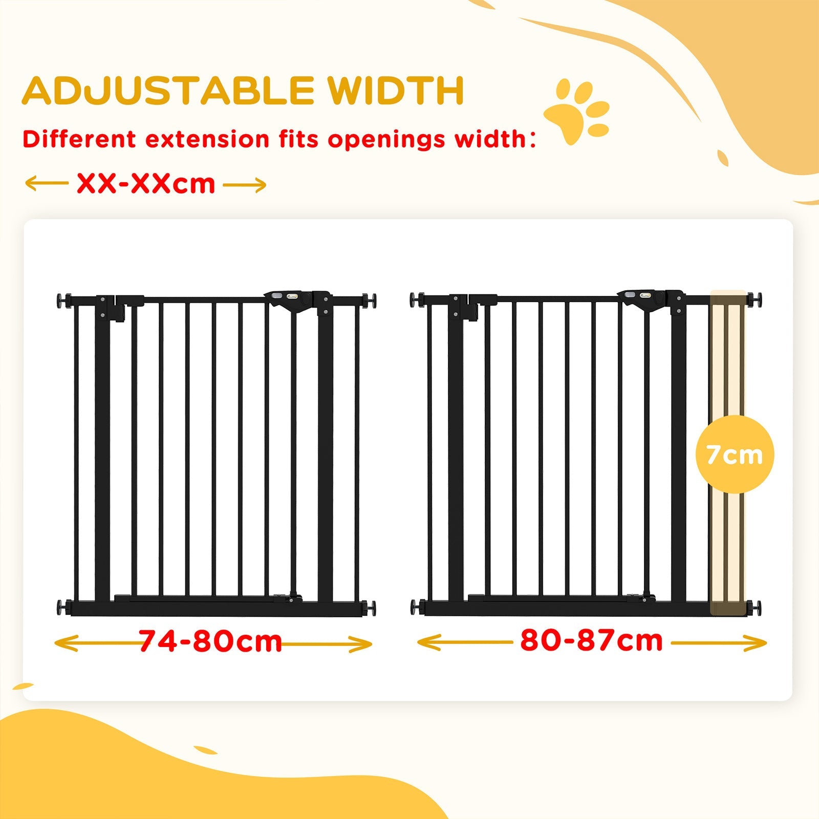Dog Gate Stair Gate Pressure Fit Pets Barrier Auto Close for Doorway Hallway, 74-87cm Wide Adjustable, Black