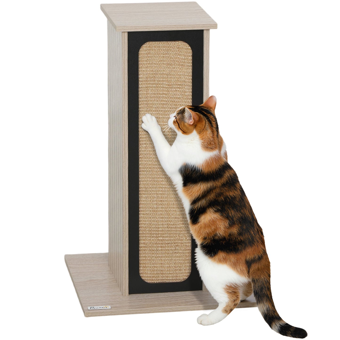 Cat Scratching Post, 63 cm Tall Scratcher with Replaceable Scratching Board, Top Perch, Natural Sisal Scratch Mat, for Large Cats and Kittens, Oak