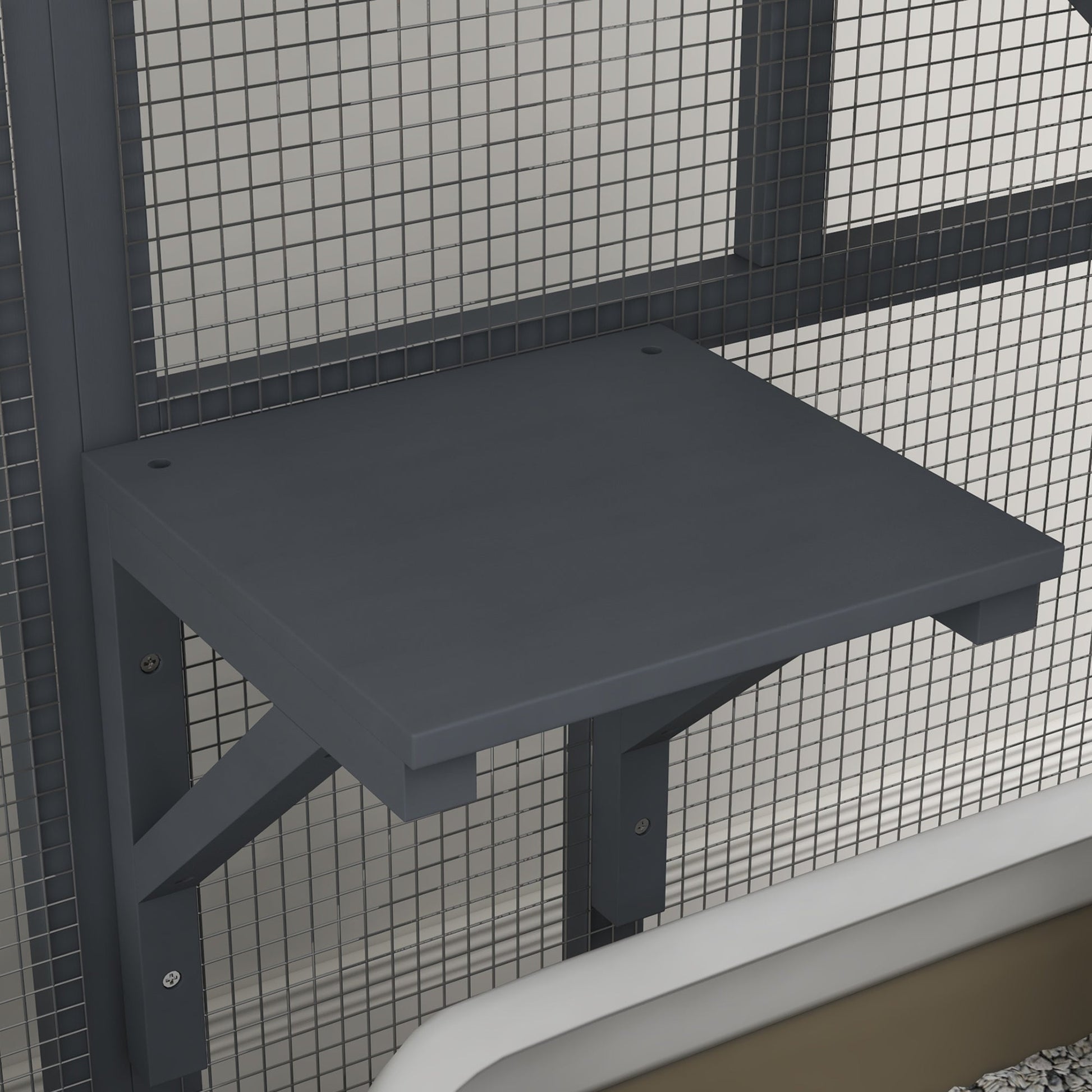 Cat Cage House, Catio Cat Indoor Enclosure on Wheels, Weather-Resistant Wooden Kitty Cage with Platforms, Hammock, Light Grey