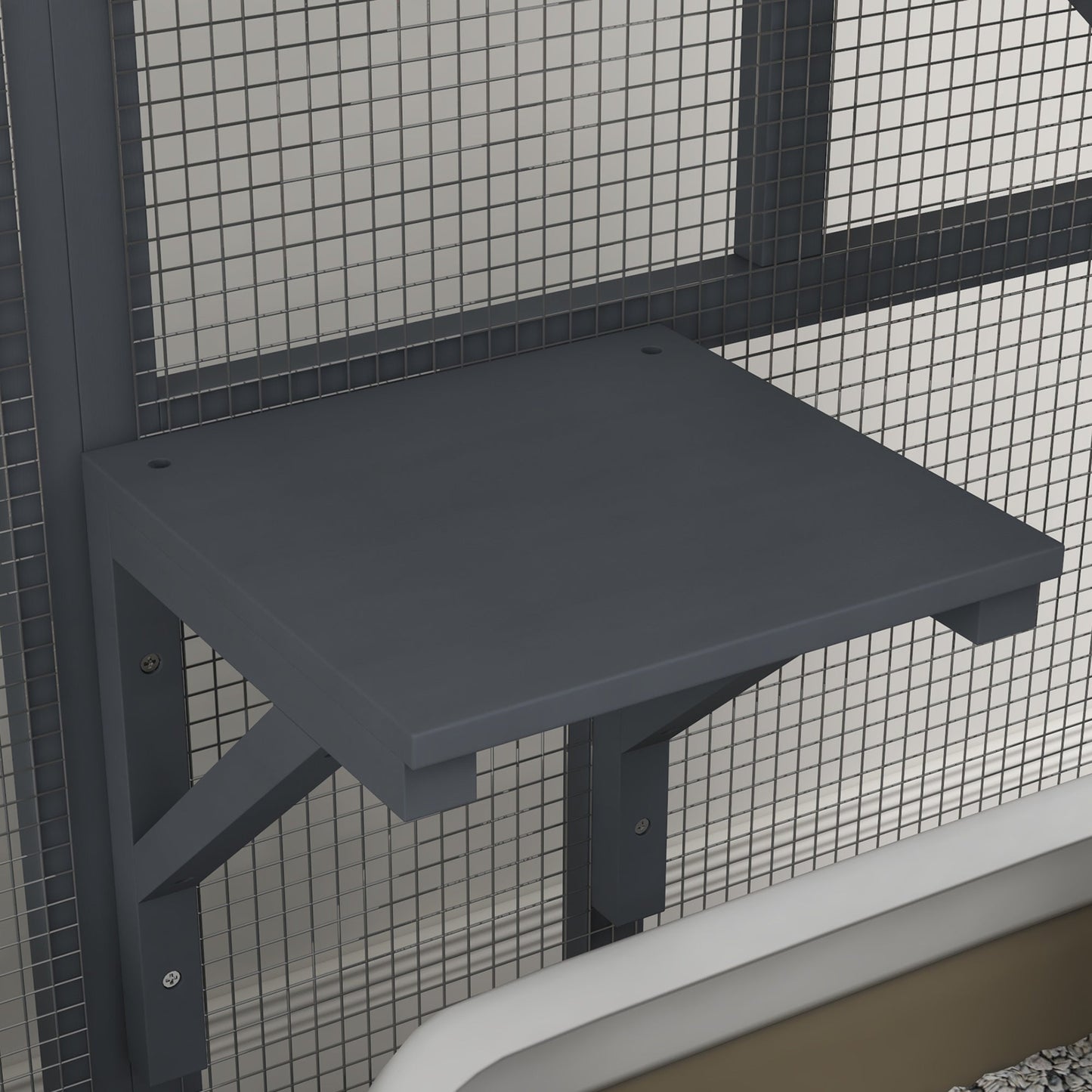 Cat Cage House, Catio Cat Indoor Enclosure on Wheels, Weather-Resistant Wooden Kitty Cage with Platforms, Hammock, Light Grey