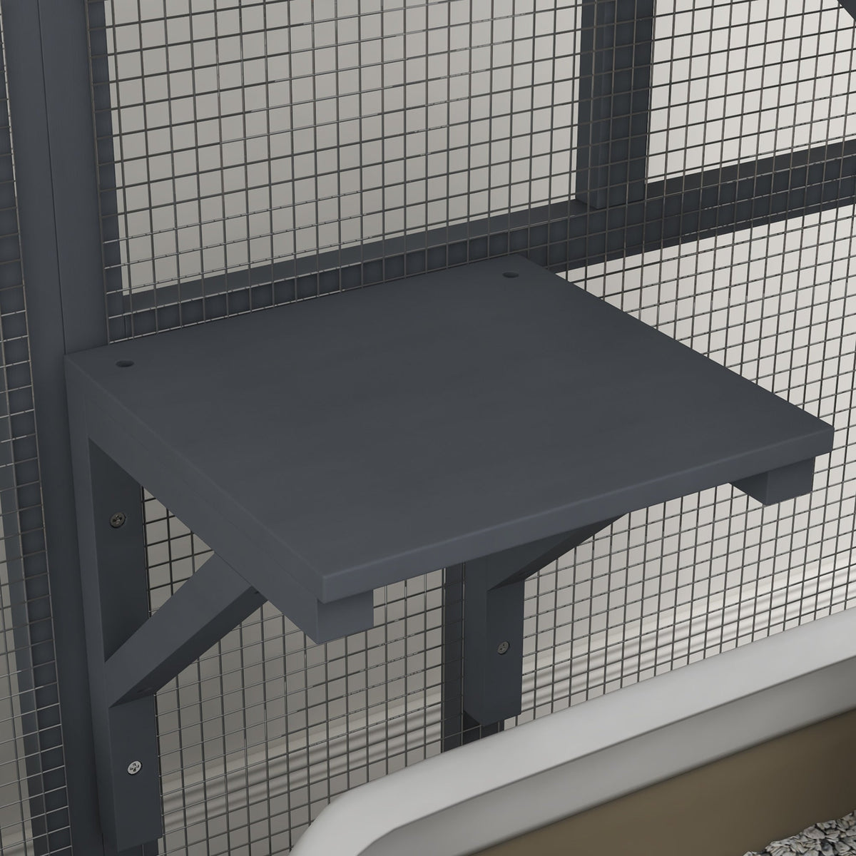 Cat Cage House, Catio Cat Indoor Enclosure on Wheels, Weather-Resistant Wooden Kitty Cage with Platforms, Hammock, Light Grey